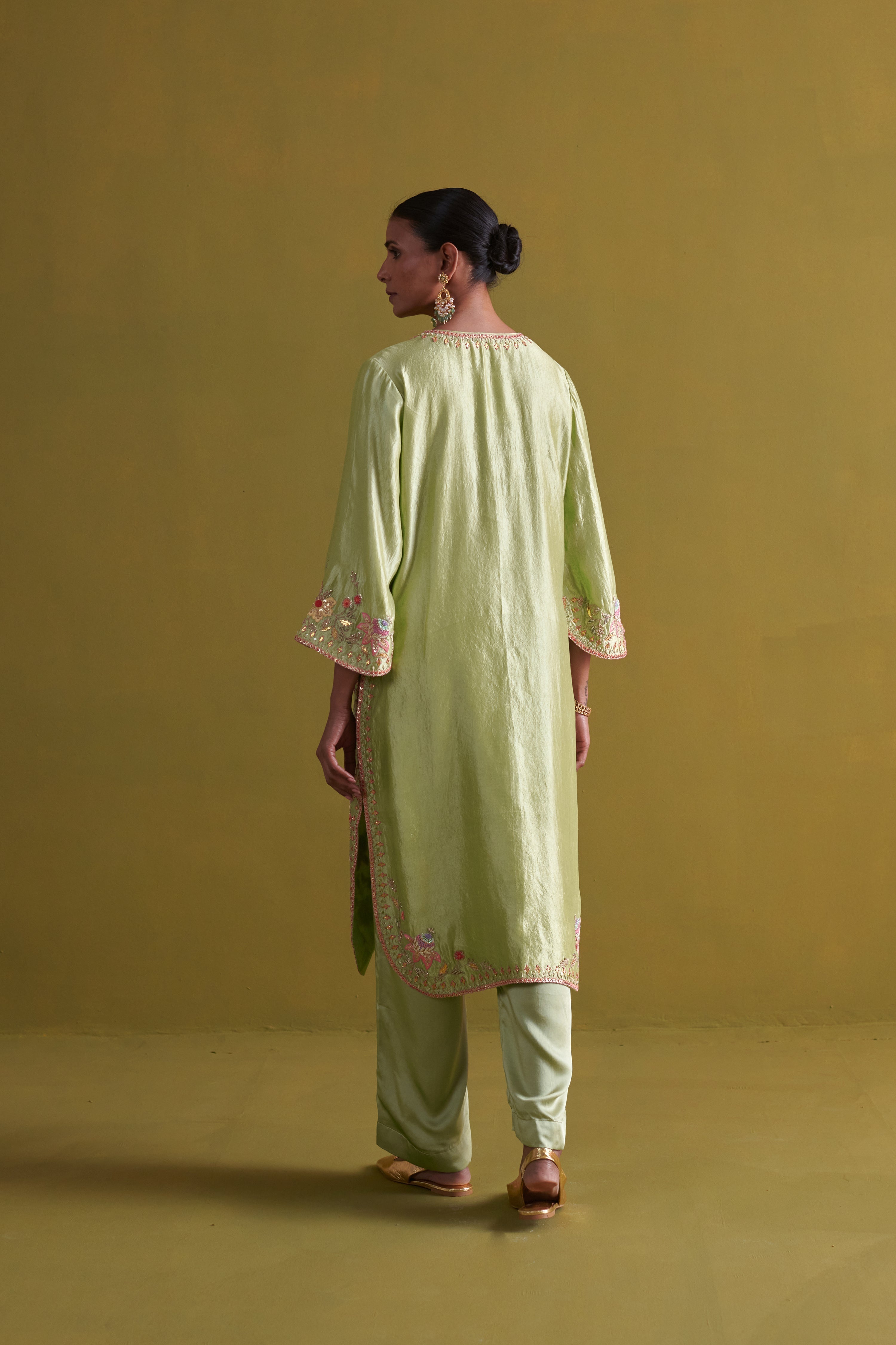 Kora Silk Kurti, Bamberg Satin Pallazo with Organza Dupatta