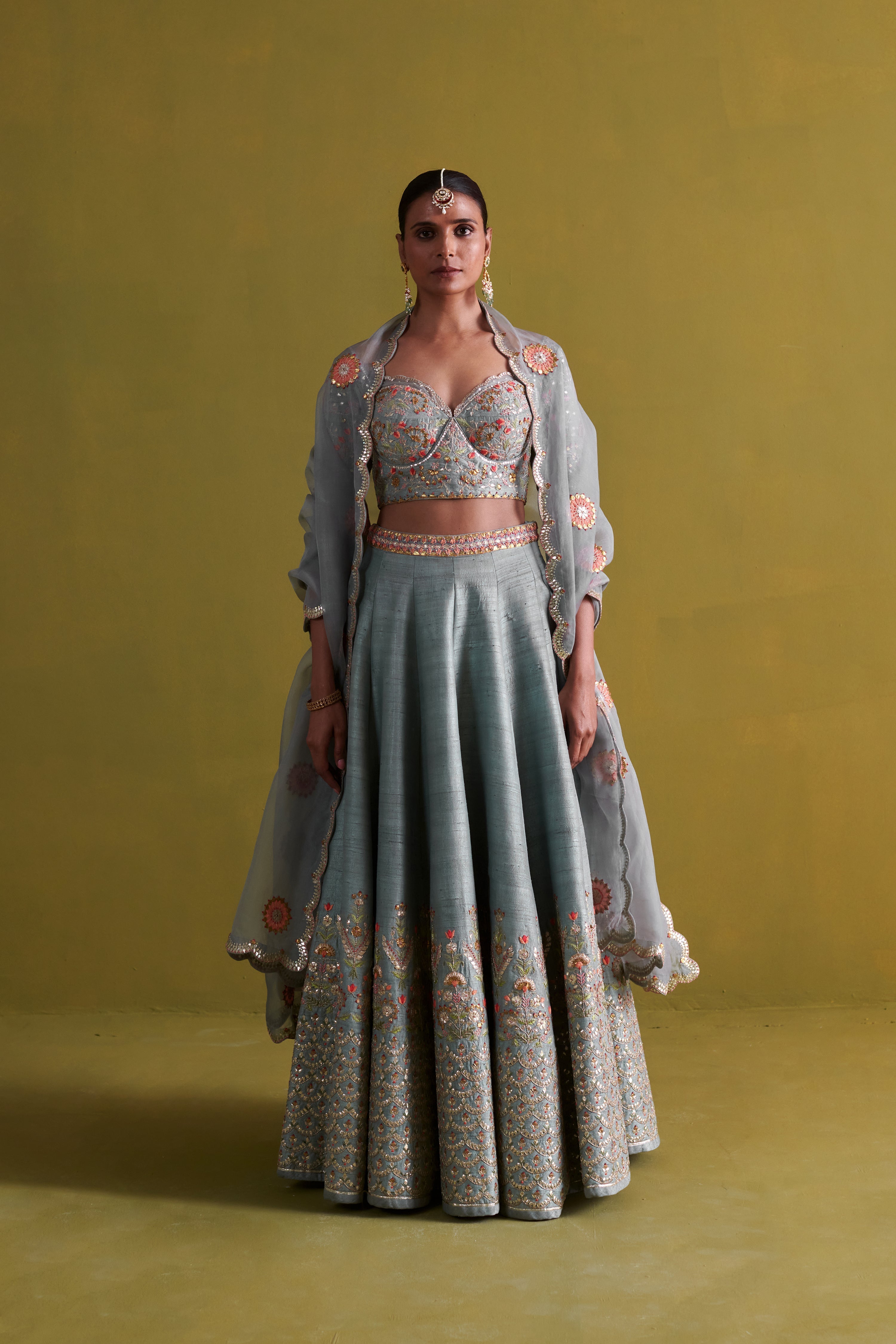 Marine Blue lehenga set with Organsa Dupatta