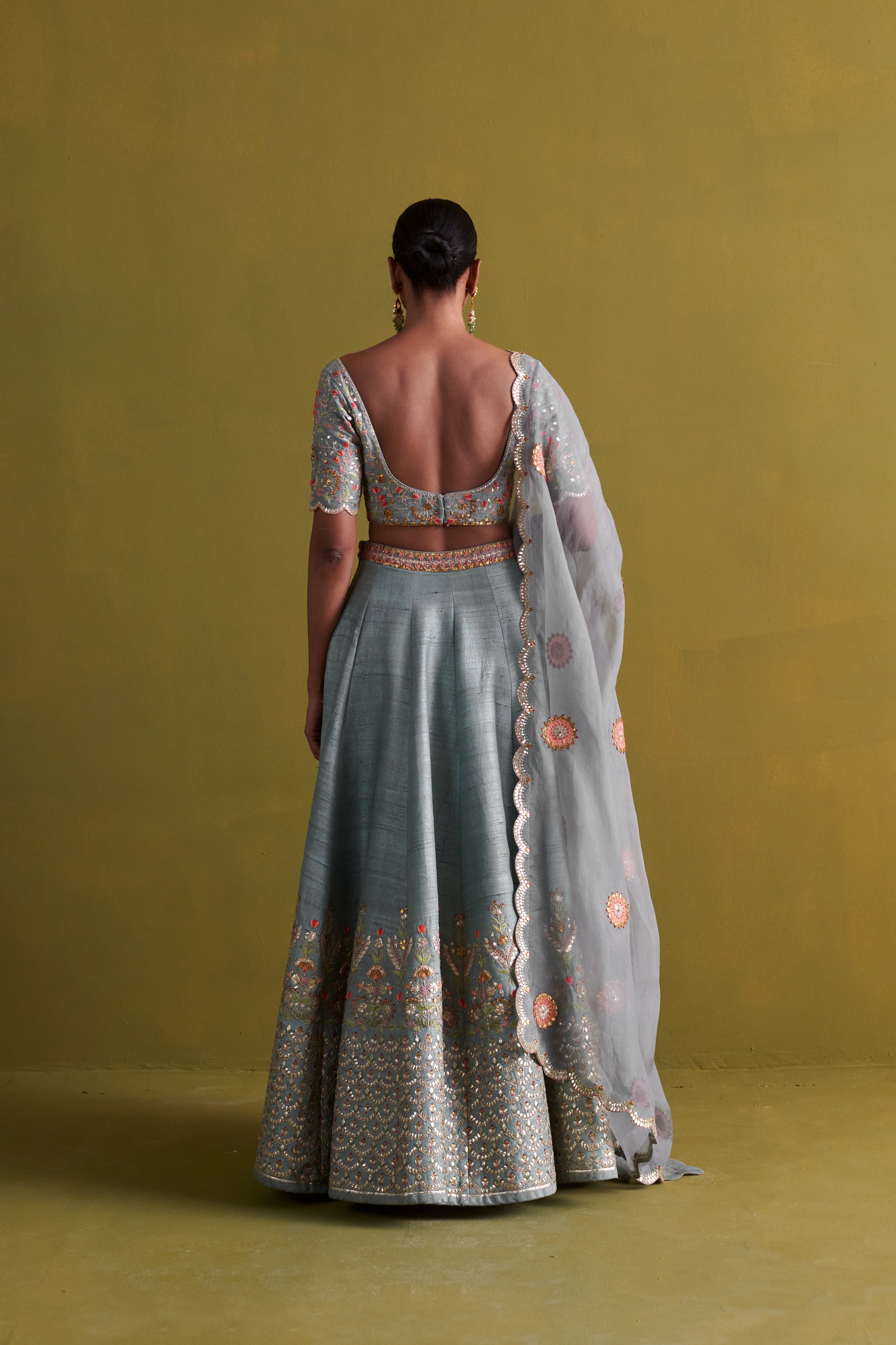 Marine Blue lehenga set with Organsa Dupatta