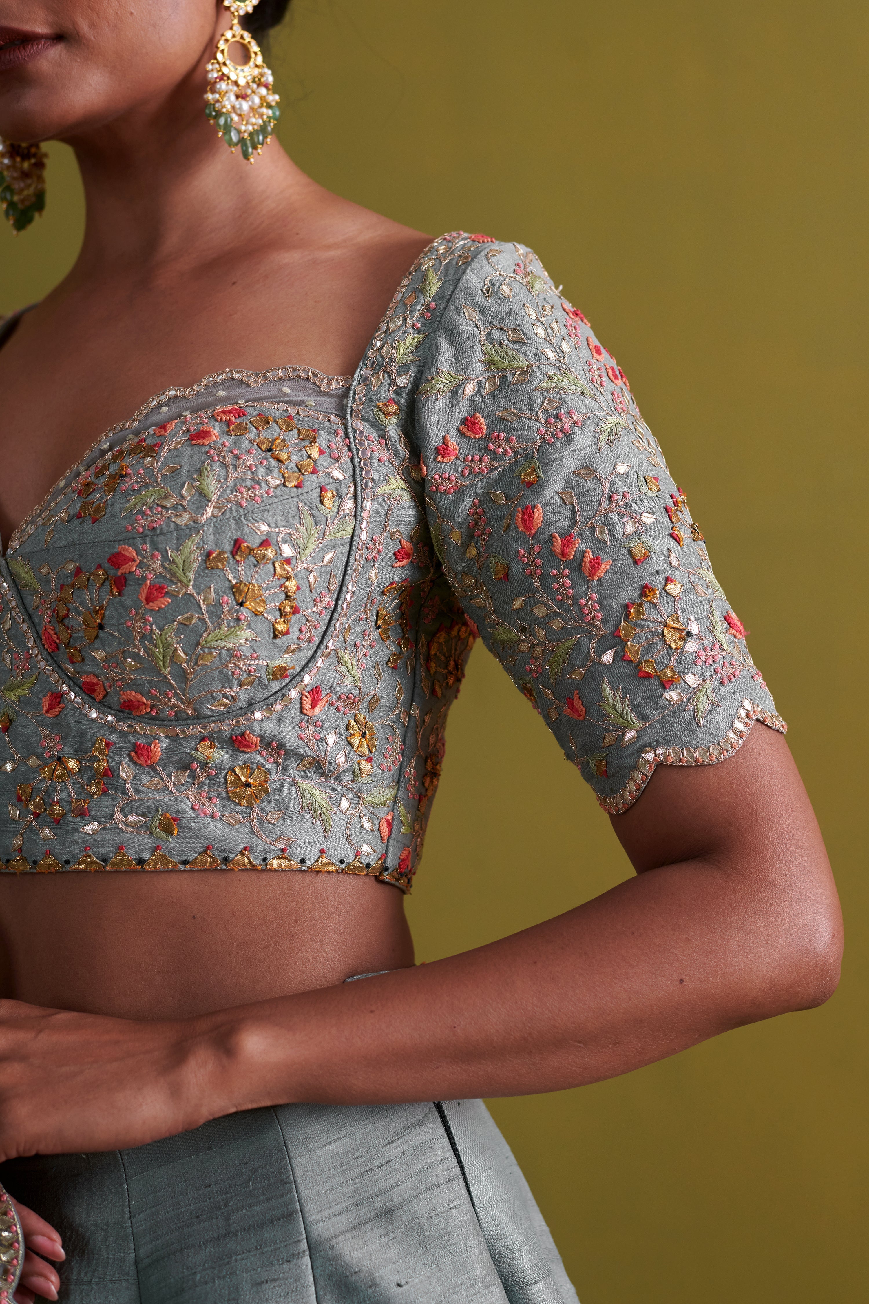 Marine Blue lehenga set with Organsa Dupatta