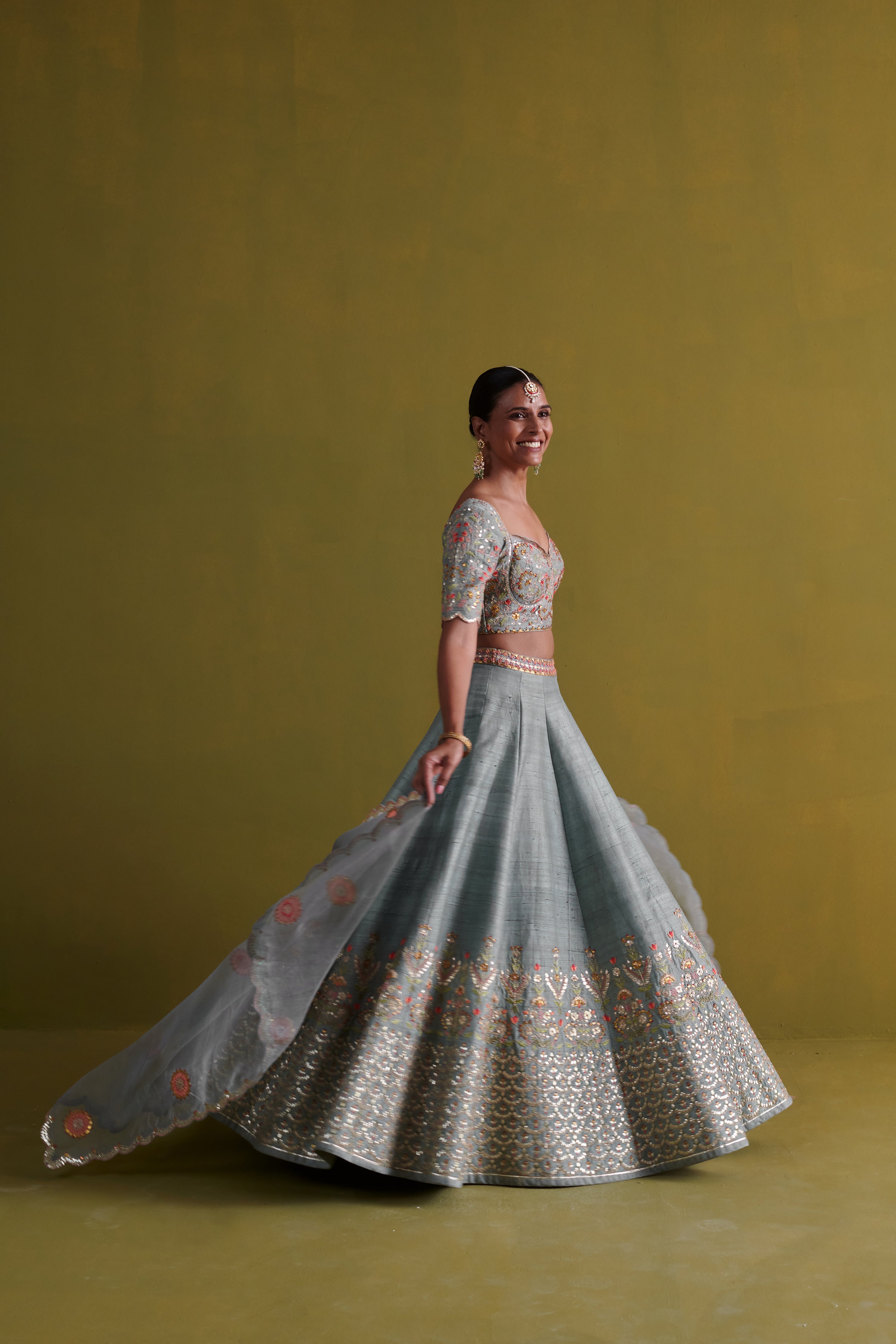Marine Blue lehenga set with Organsa Dupatta