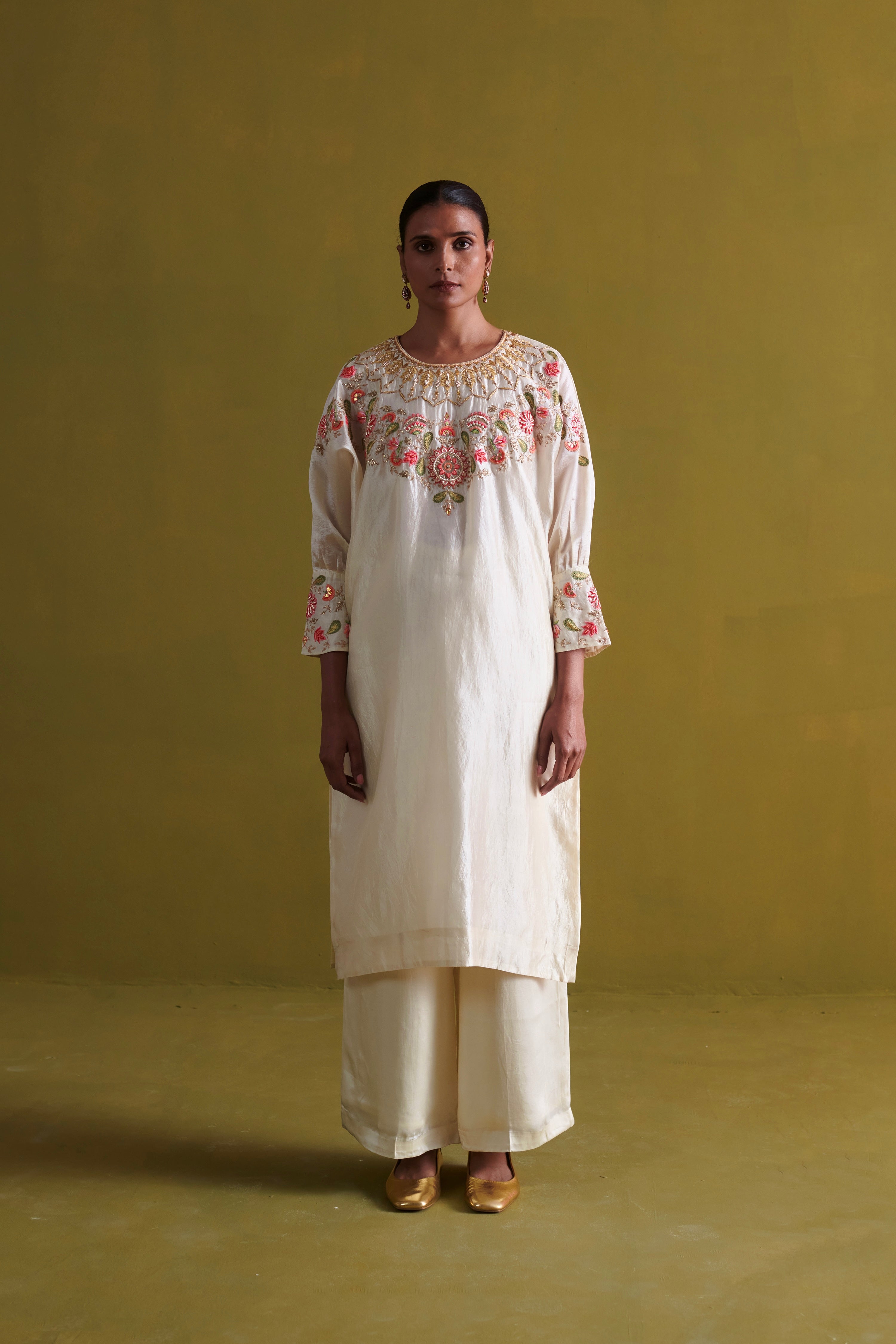 Kora Silk Kurti, Bamberg Satin Pallazo
