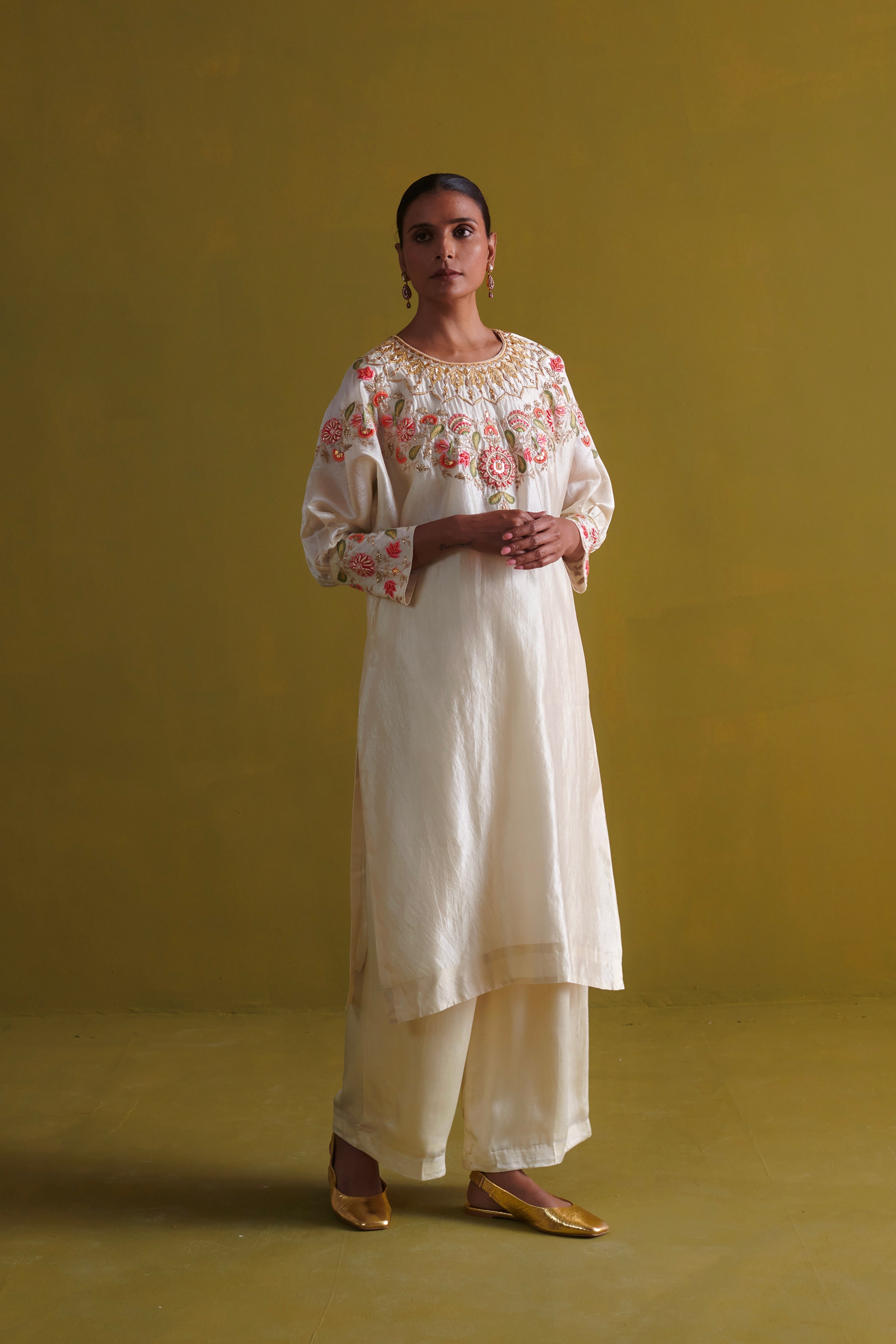Kora Silk Kurti, Bamberg Satin Pallazo