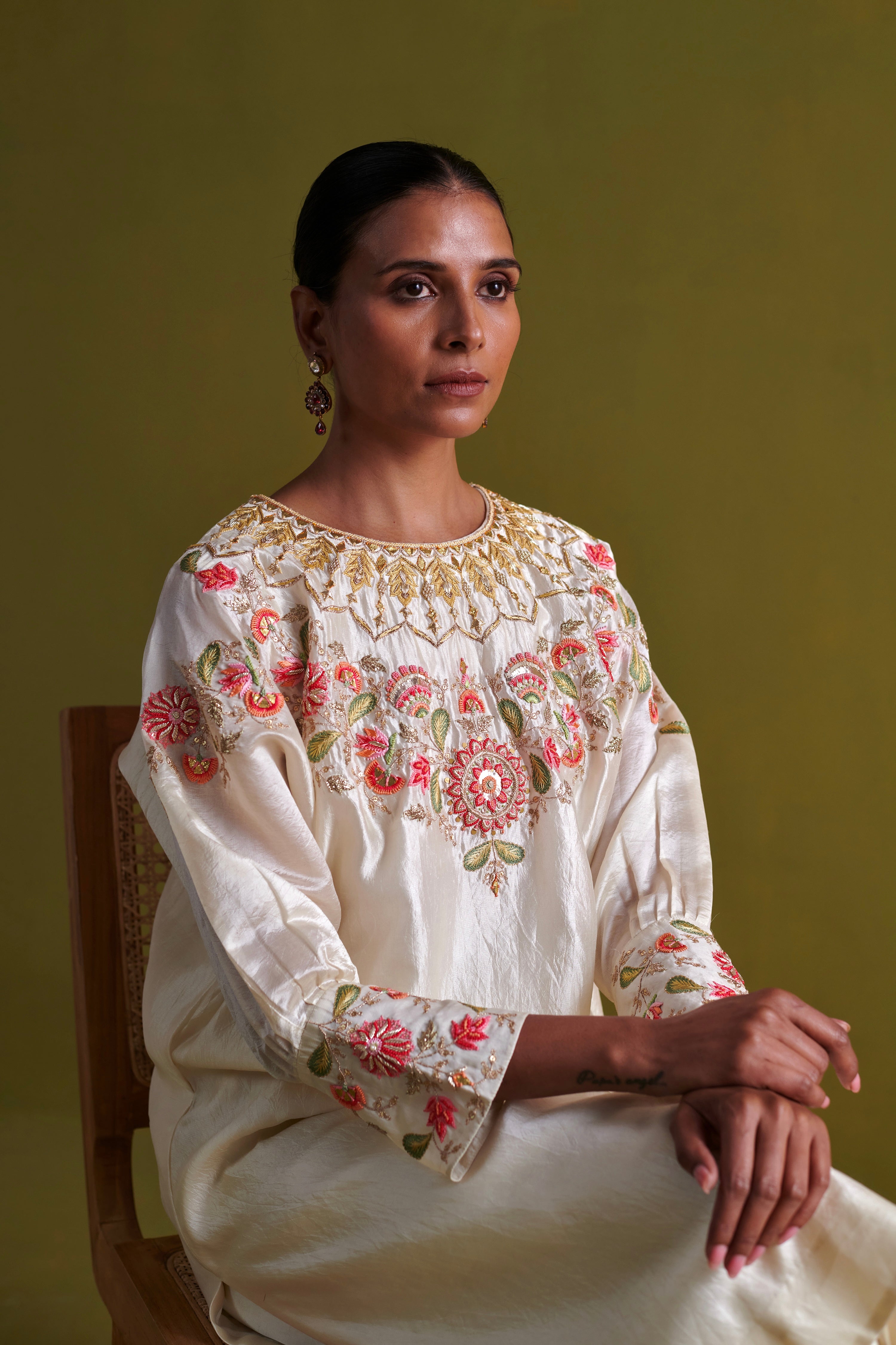 Kora Silk Kurti, Bamberg Satin Pallazo