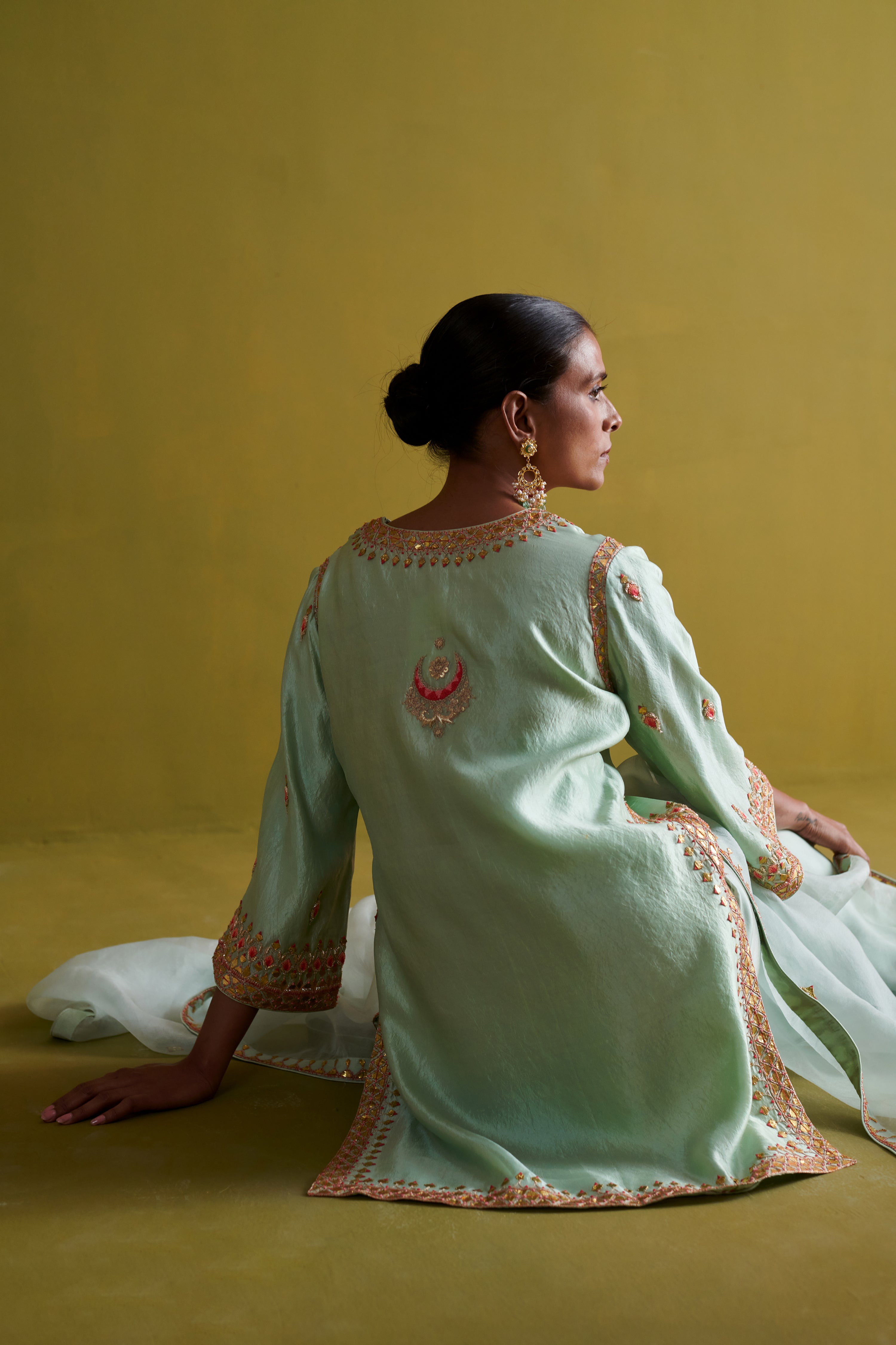 Kora Silk Kurti, Bamberg Satin Pallazo with Organza Dupatta