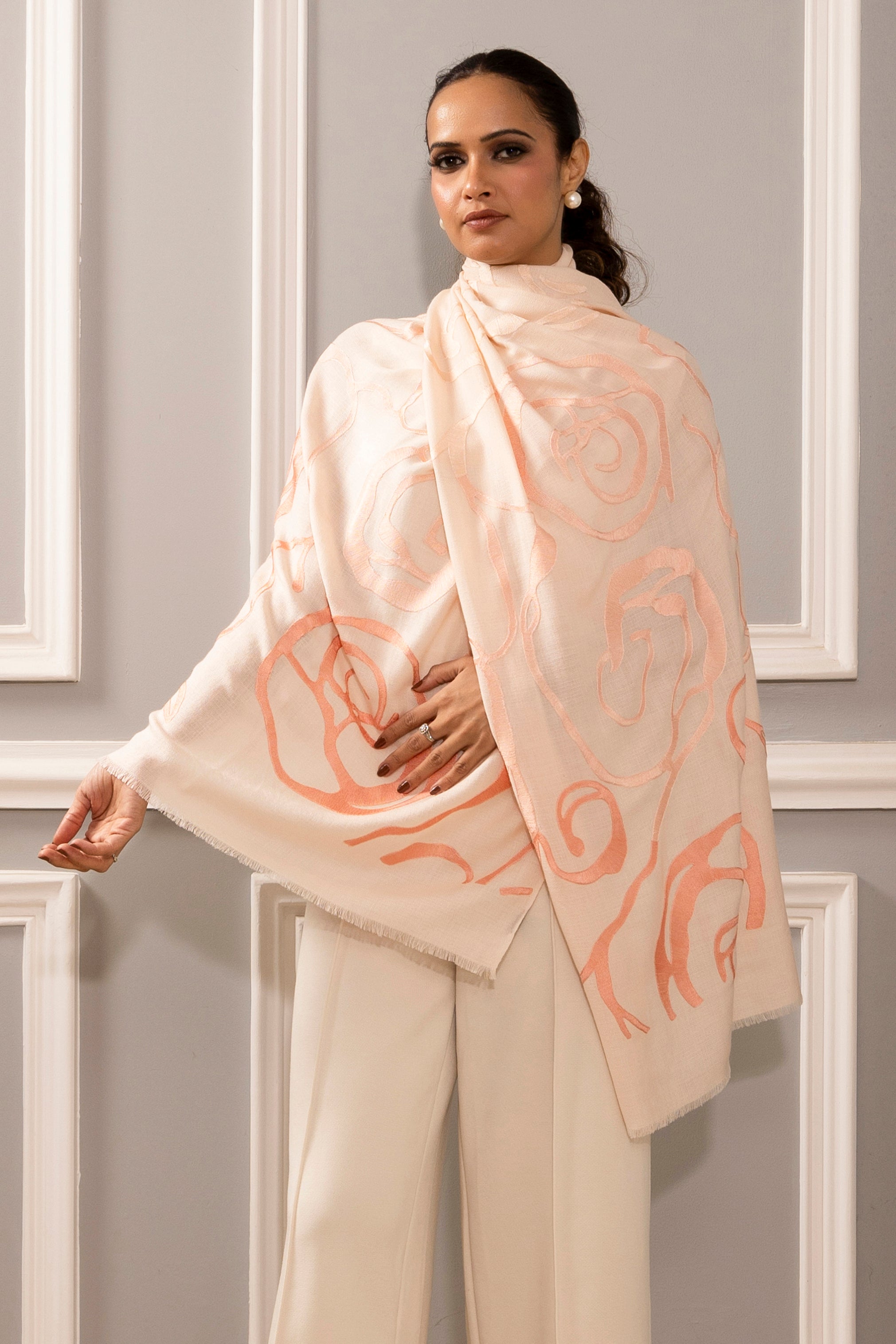 The Abstract Rose Ombre | Embroidered Fine Wool Silk Stole