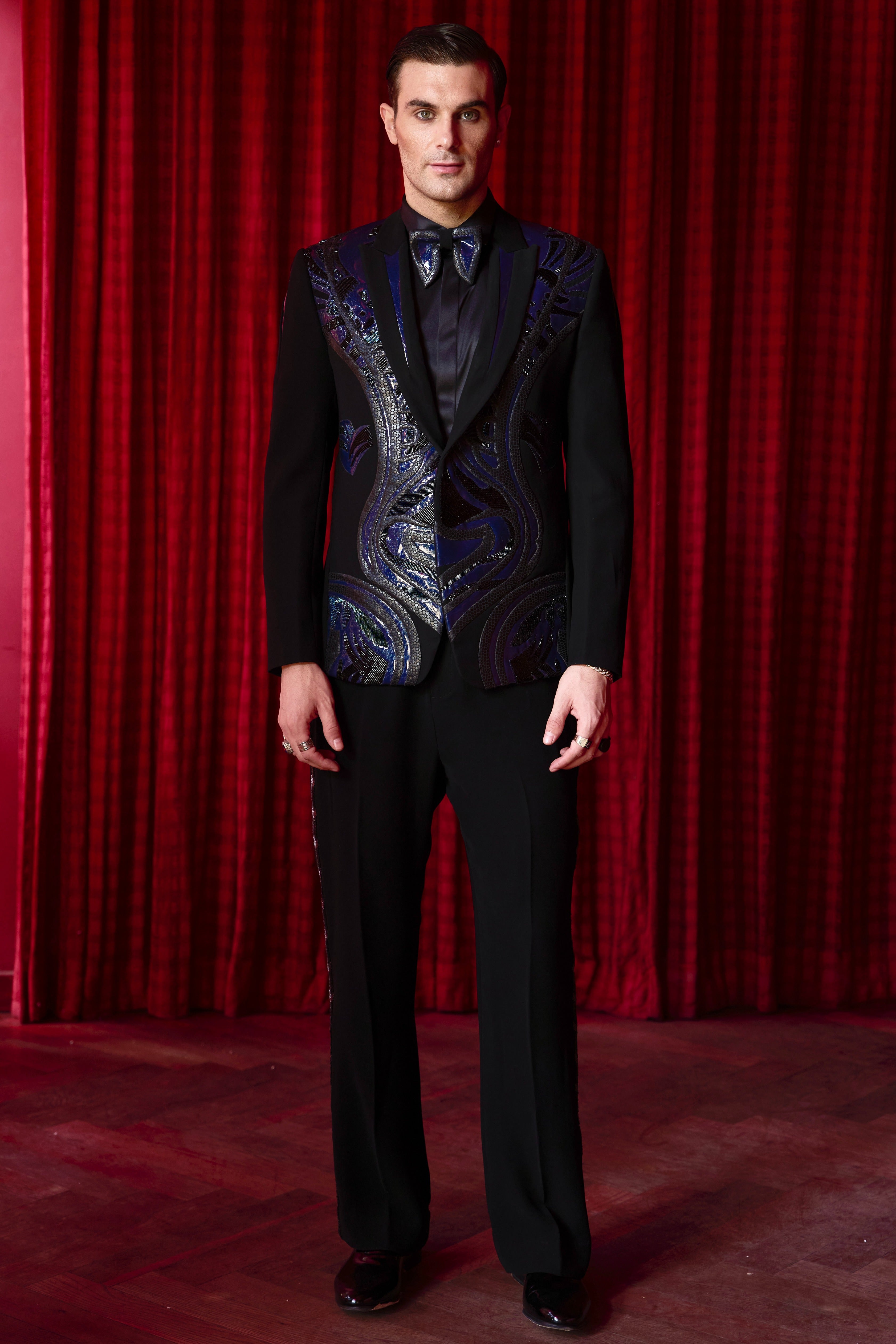 Obsidian Texture Embroidered Tuxedo Set