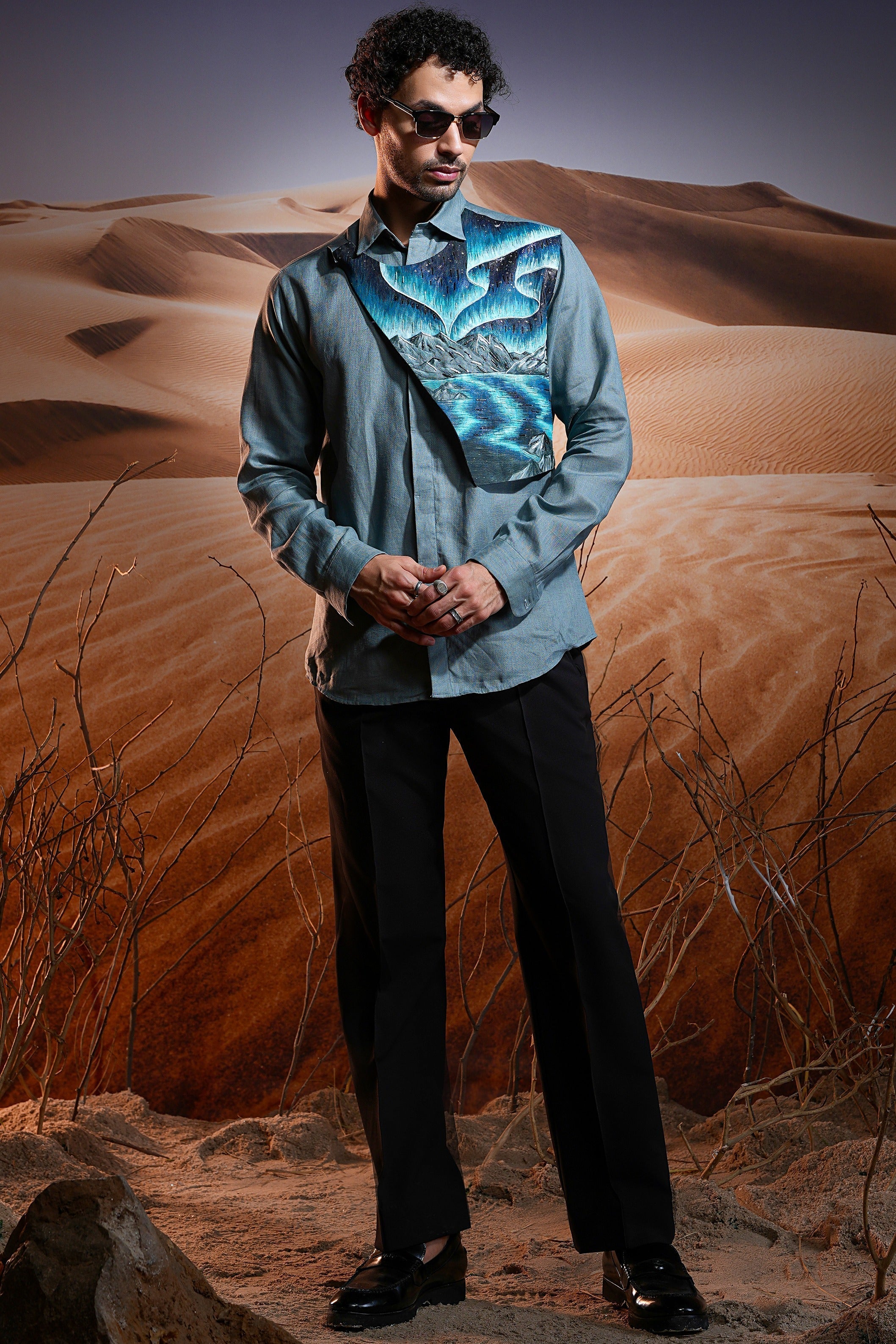 Northern Waves Hand-Painted Linen Shirt