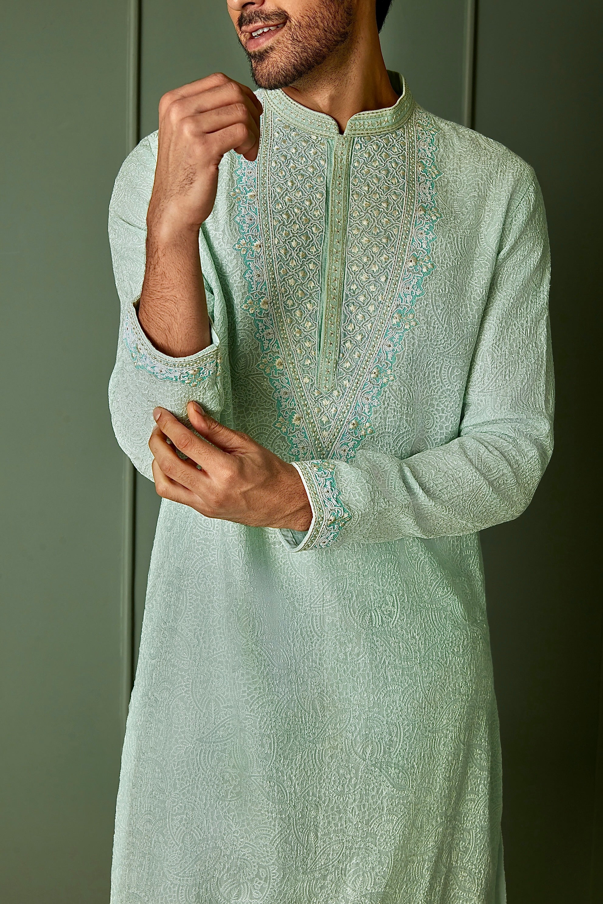 Paisley Perfection: Sky Blue Chanderi Silk Embroidered Kurta
