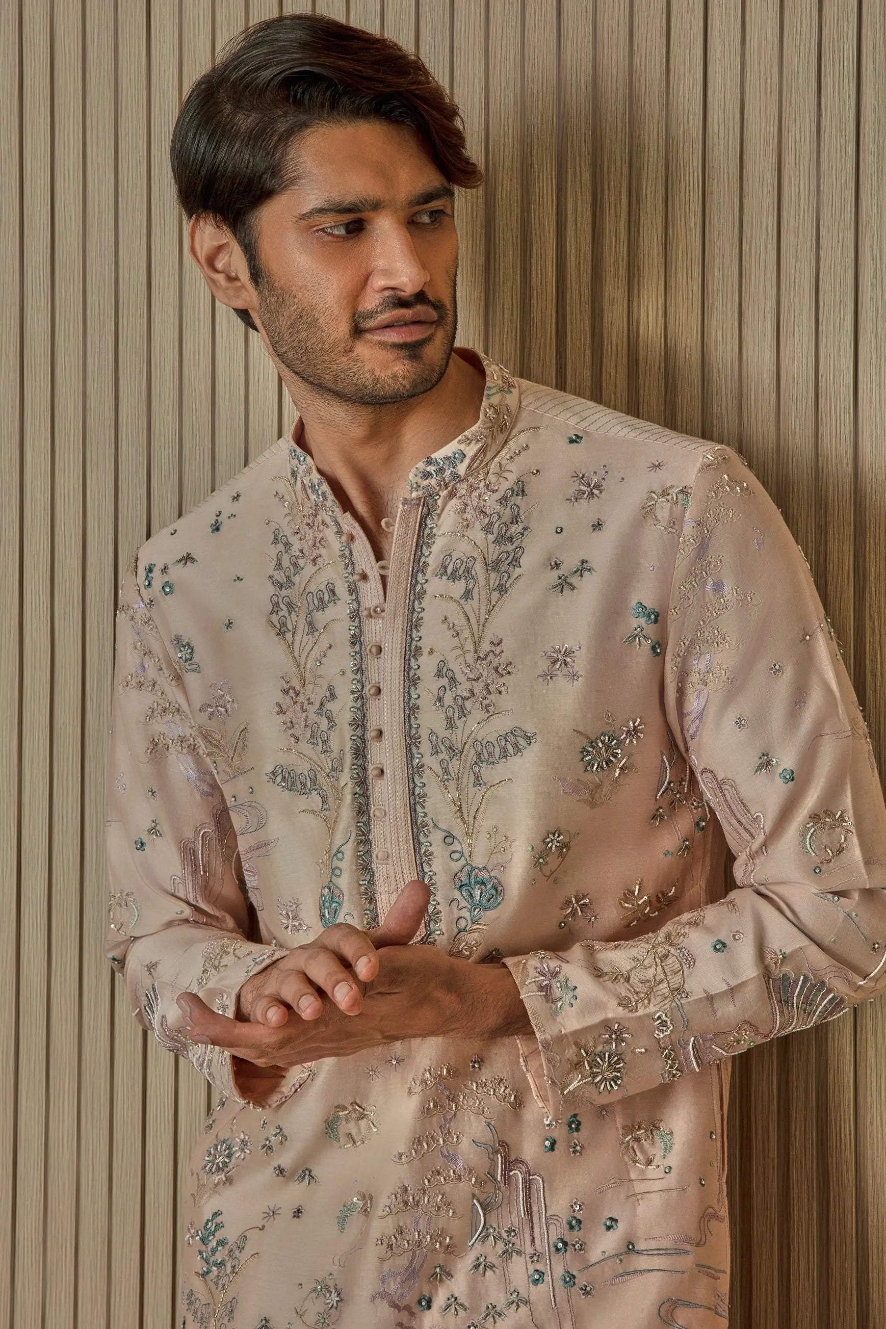 Peach Floral Extravaganza Chanderi Silk Kurta