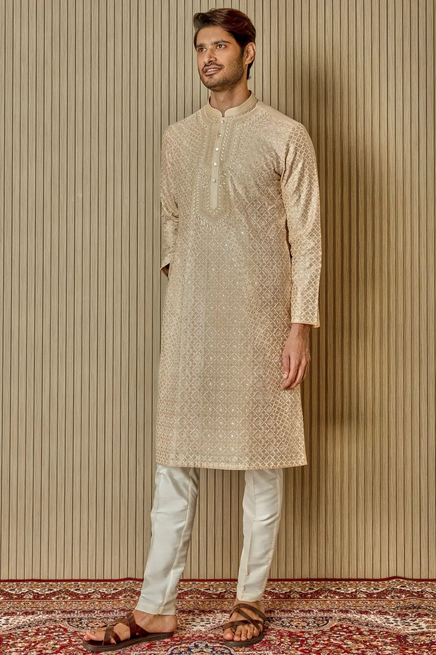 Cream Dream: Tussar Silk Kurta with Resham, Lurex, Zari, and Sequin Embroidery
