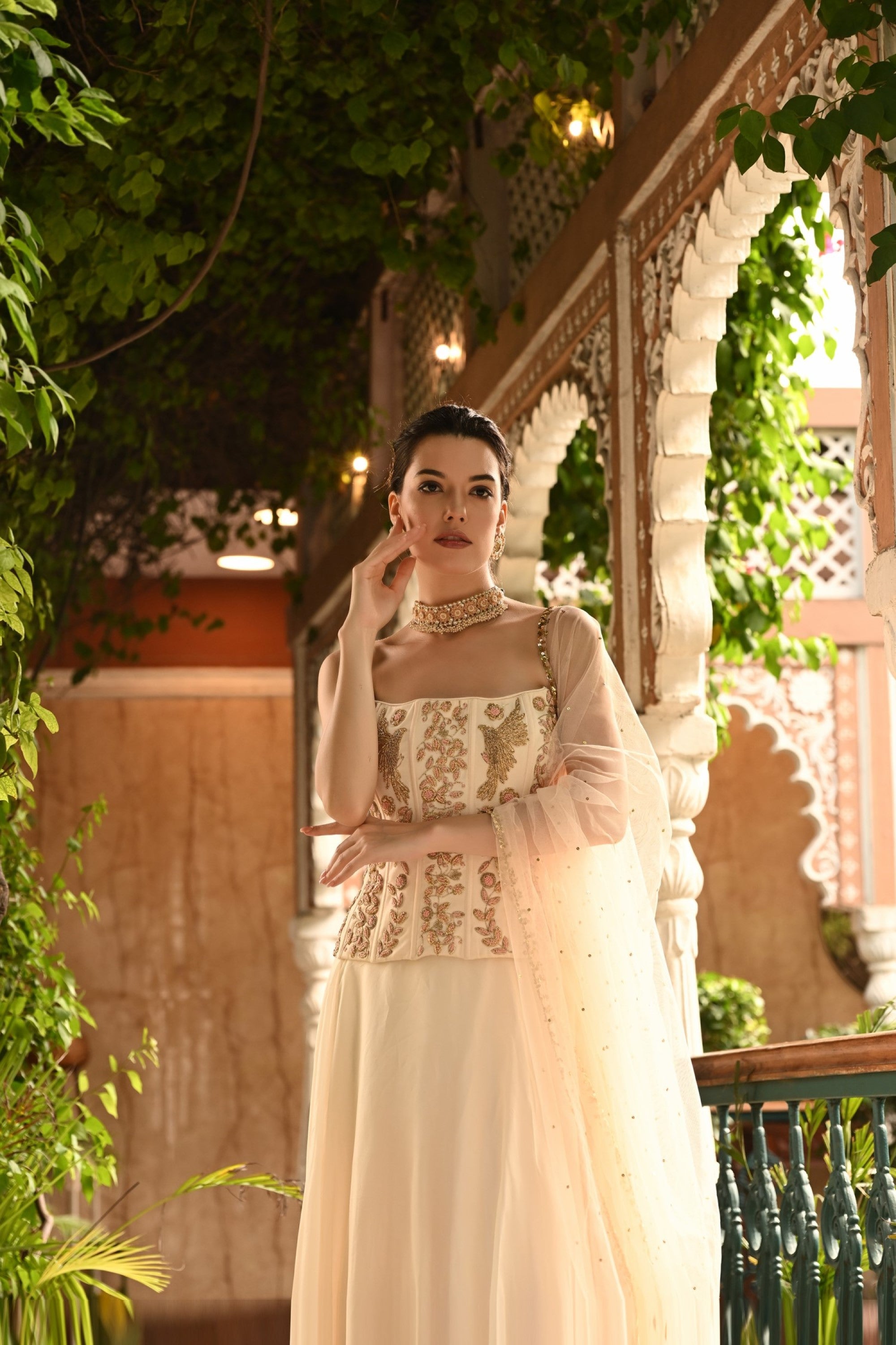 IVORY INDO WESTERN LEHENGA SET