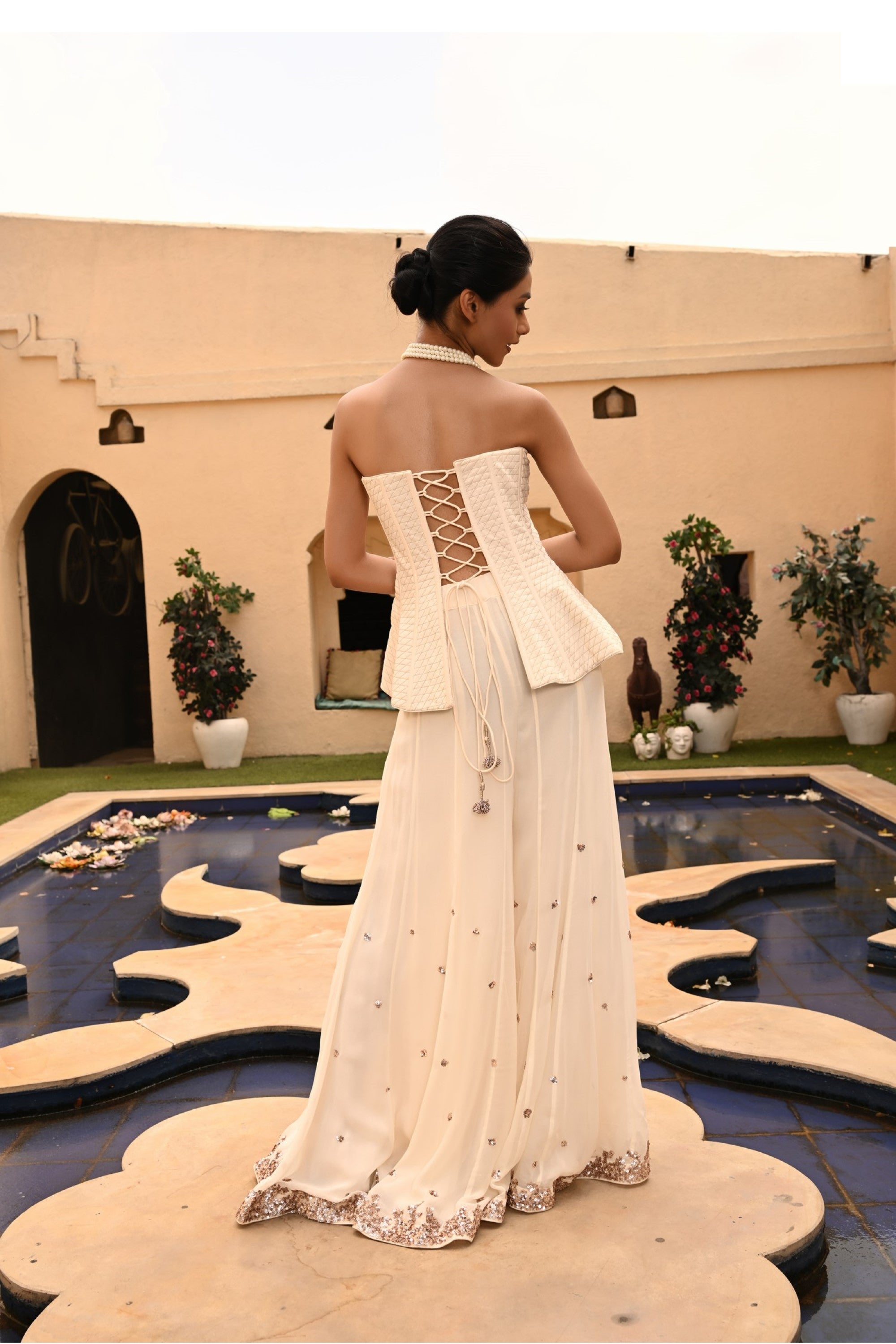 IVORY COLOR INDO WESTERN SHARARA SET