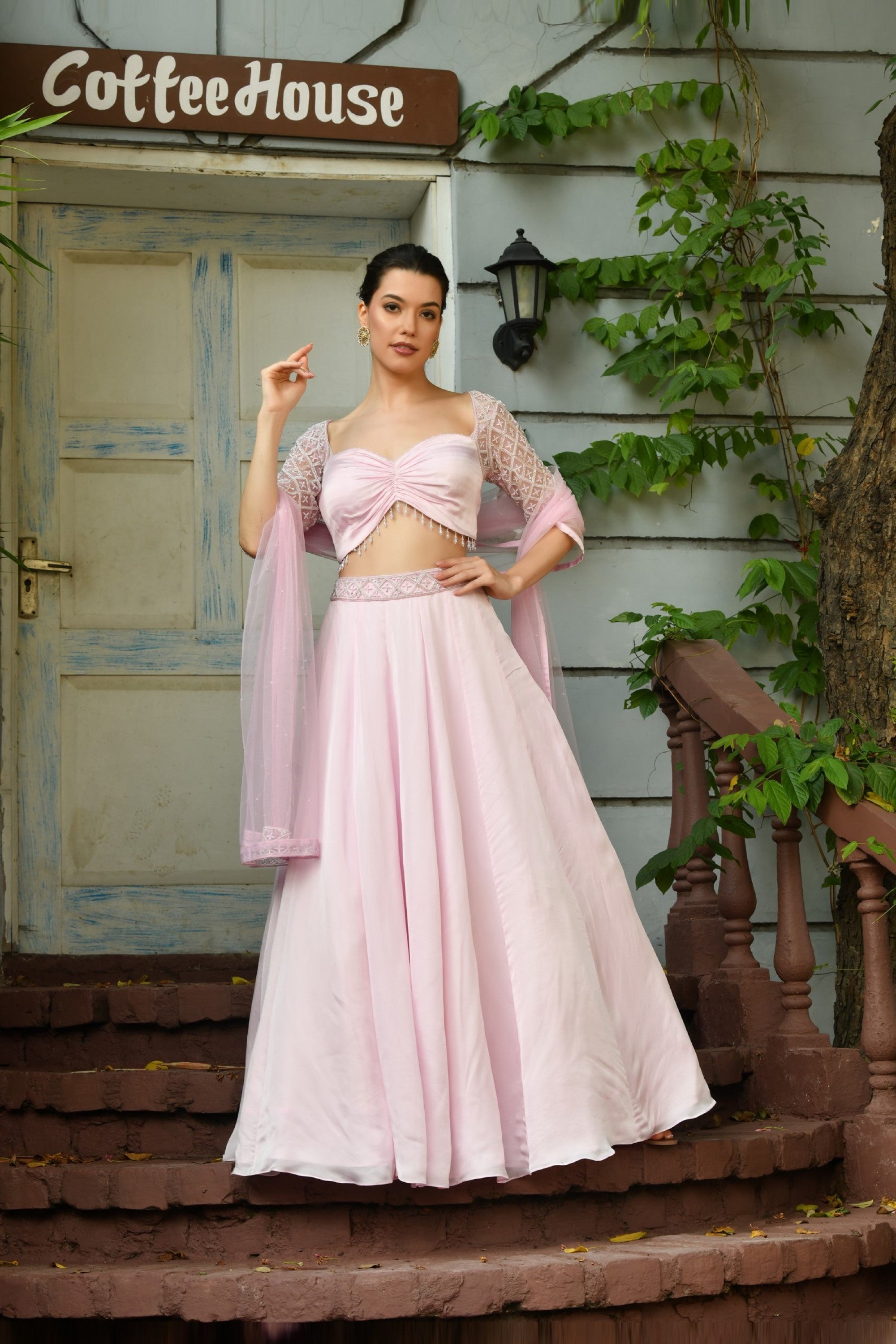 PINK COLOR INDO WESTERN LEHNGA SET
