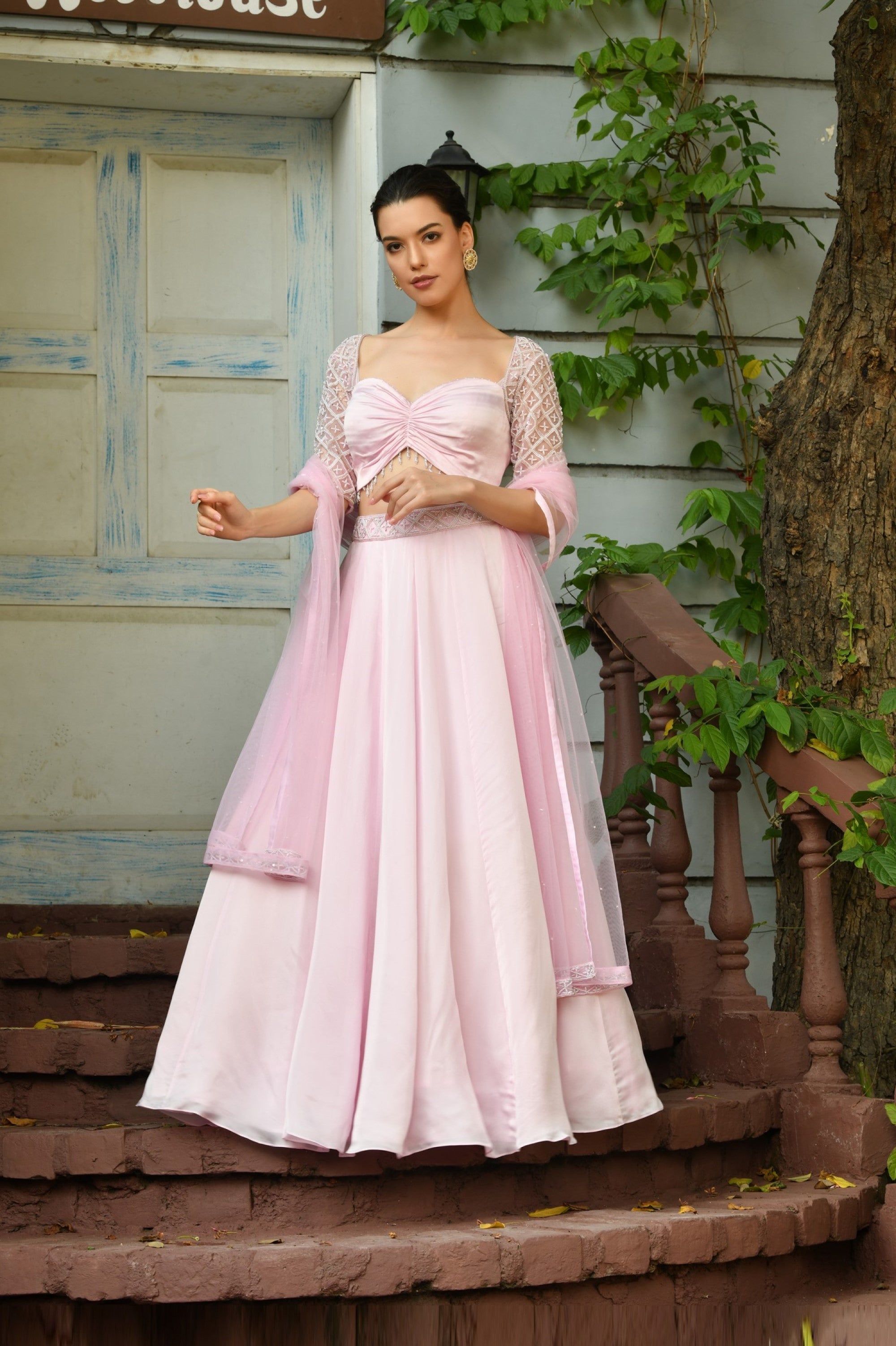 PINK COLOR INDO WESTERN LEHNGA SET