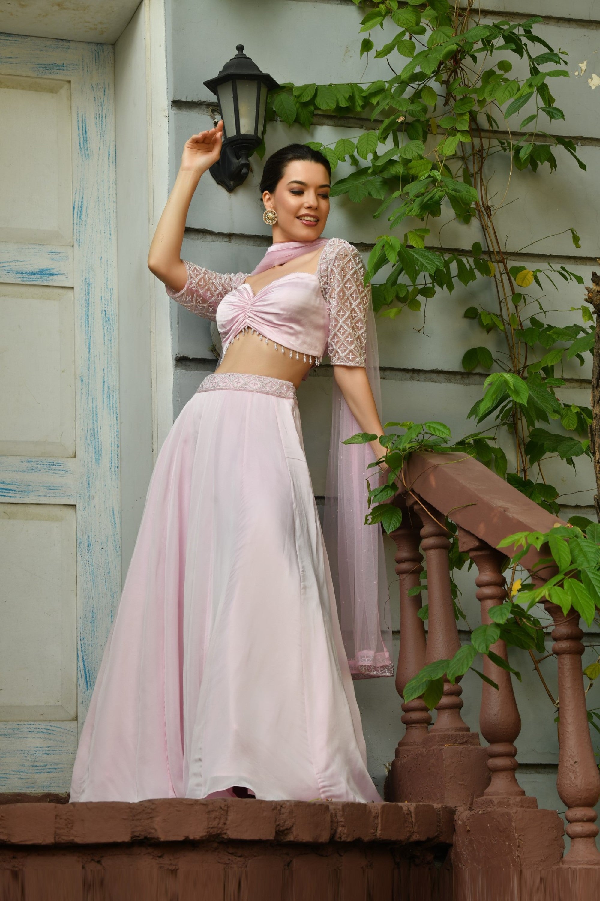 PINK COLOR INDO WESTERN LEHNGA SET