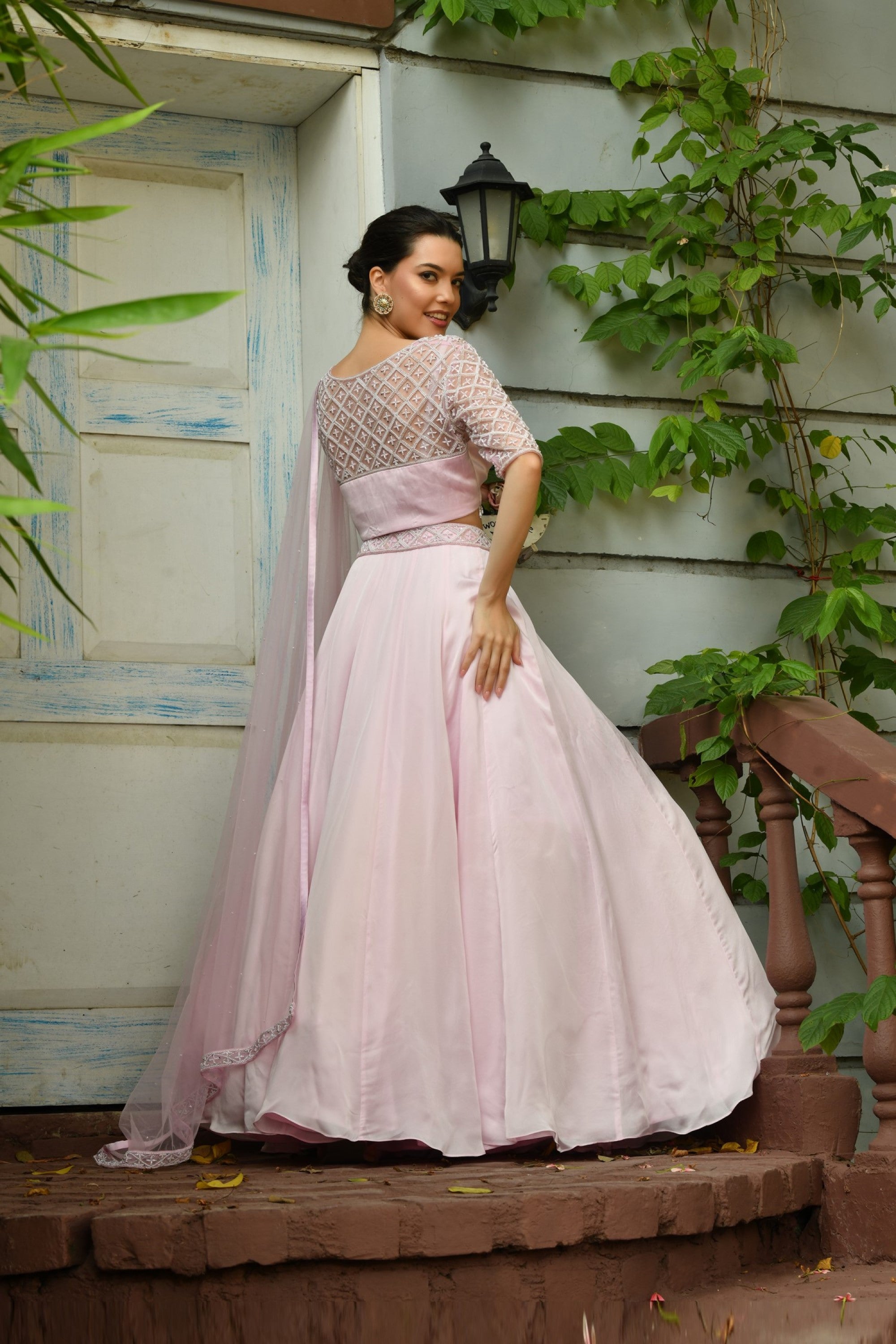 PINK COLOR INDO WESTERN LEHNGA SET