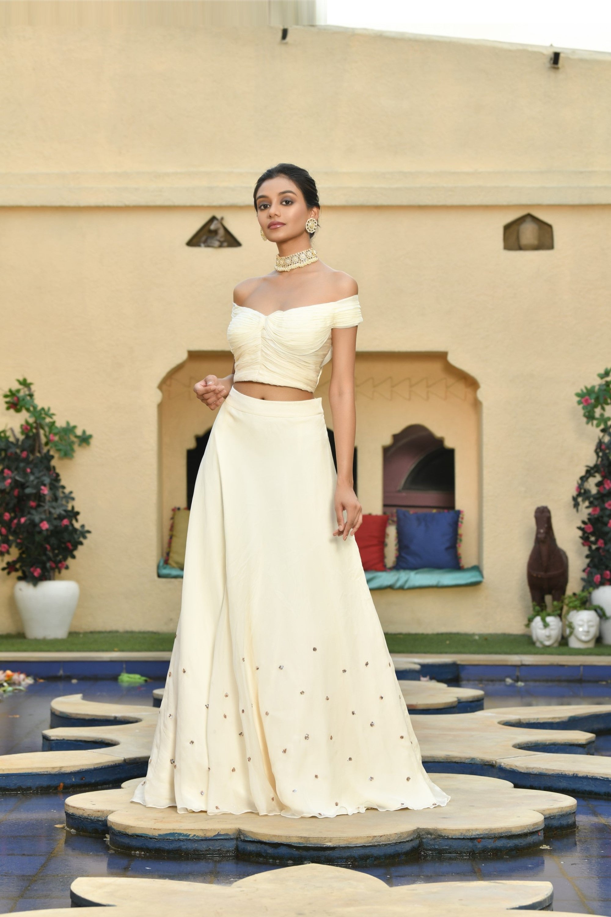 SIPPI WORK IVORY COLOR LEHENGA SET