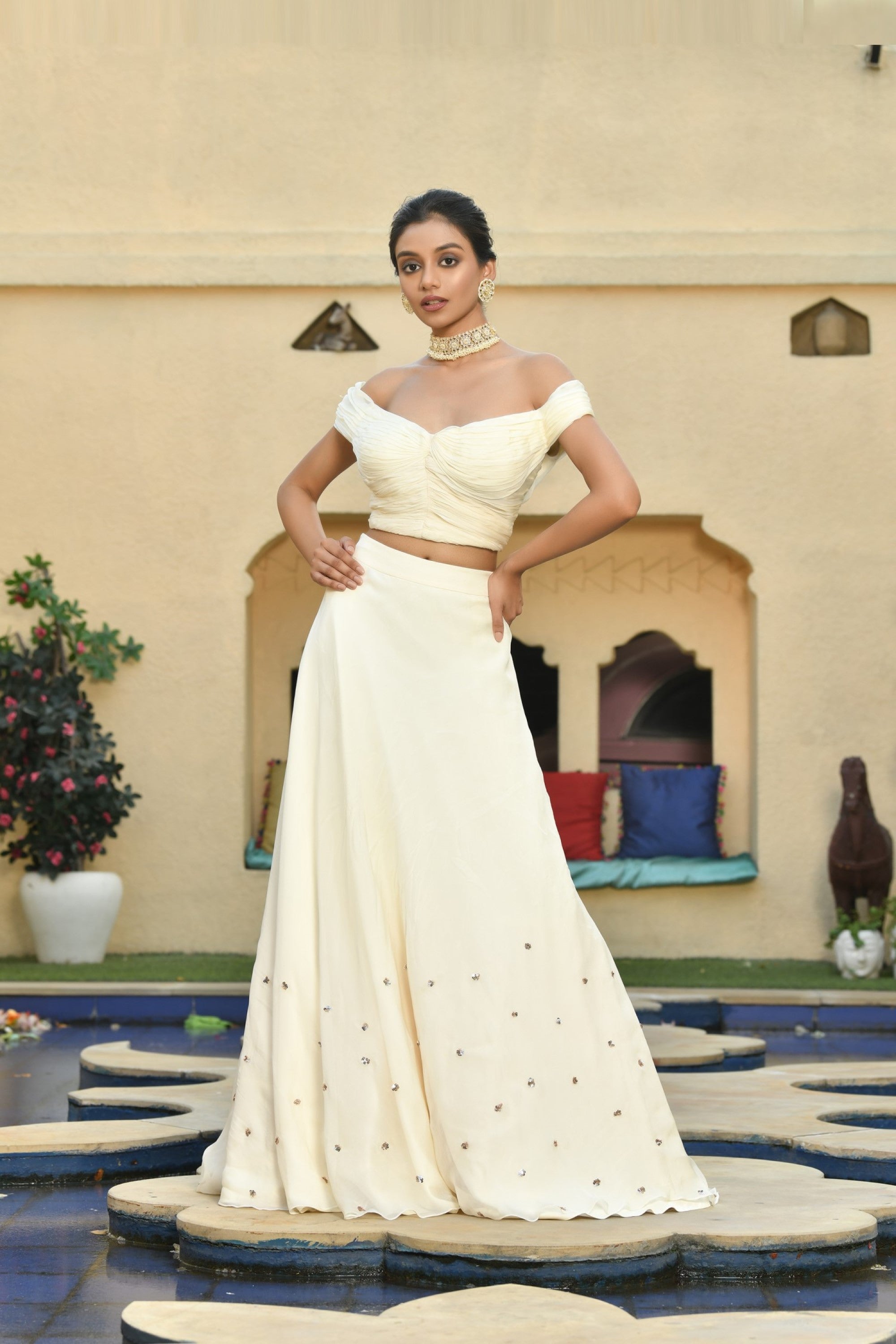 SIPPI WORK IVORY COLOR LEHENGA SET