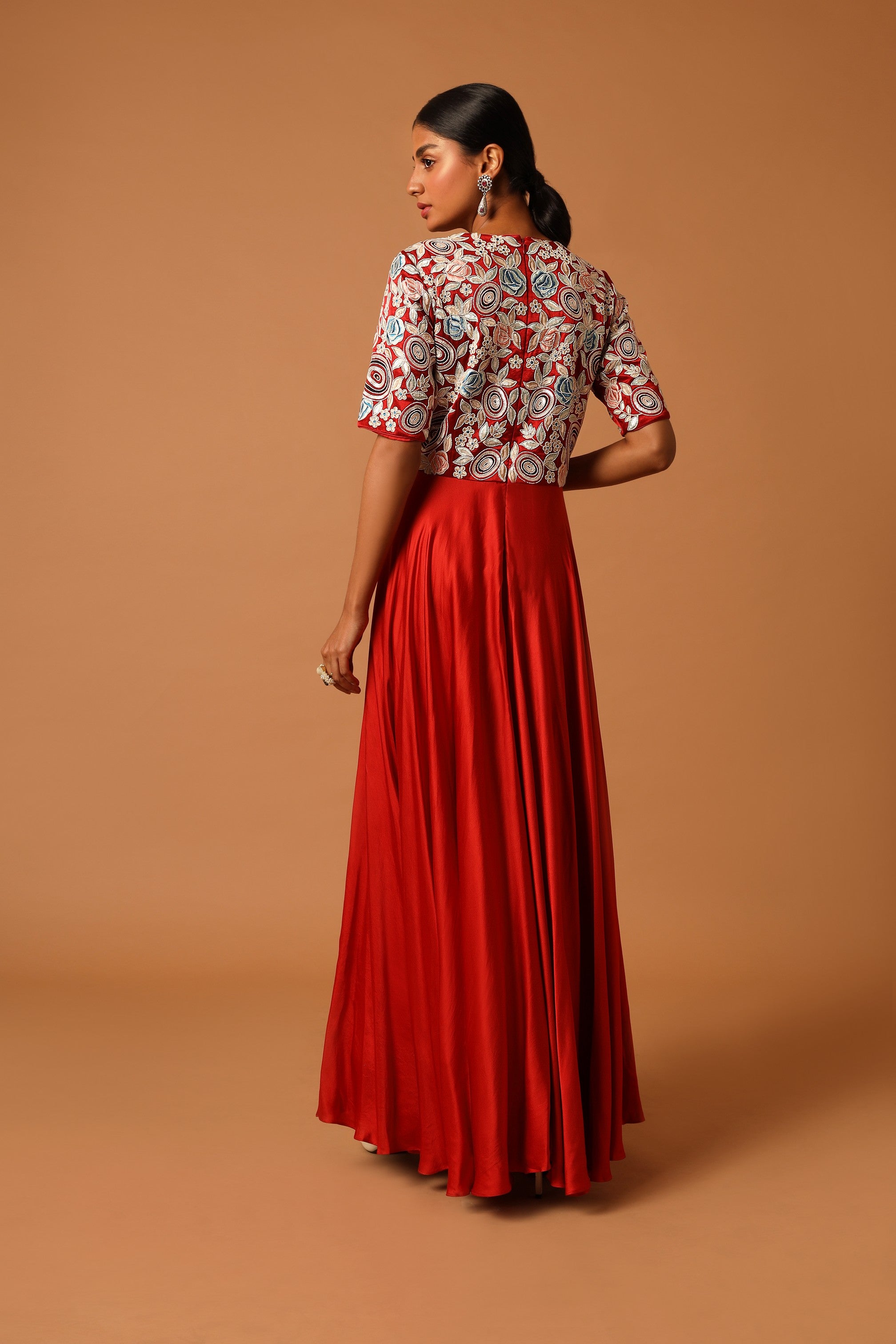 Red embroidered dress