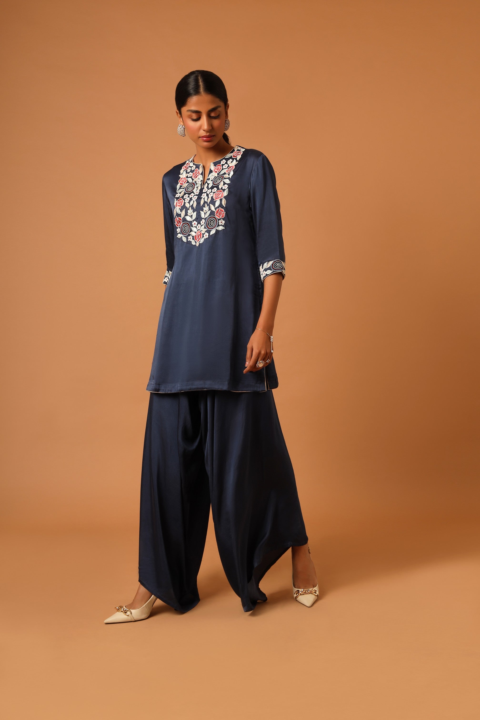 Blue embroidered kurti with pants