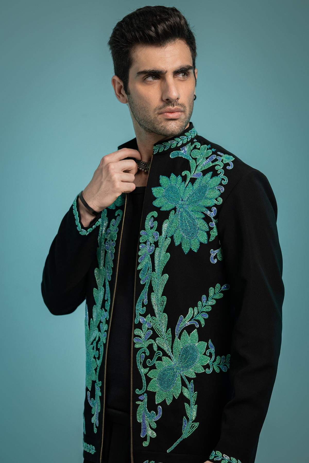 Aegean — Teal Hand Embroidered Armani Fabric Shacket