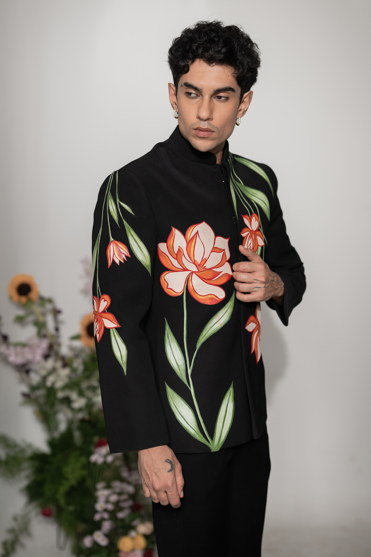 Liora — Black Hand Painted Armani Fabric Bandhgala