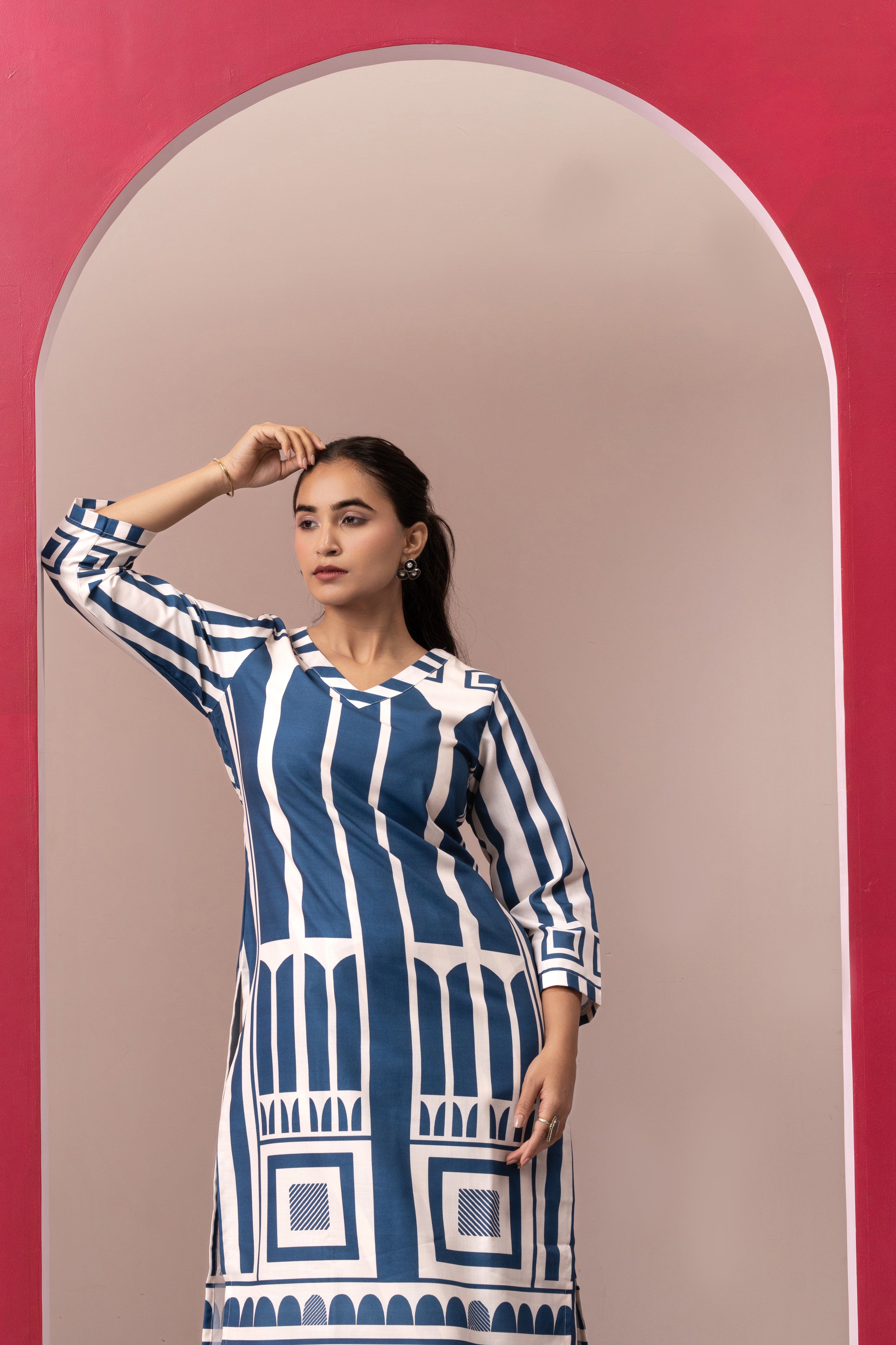 BLUE WOMEN PRINTED KURTA SET