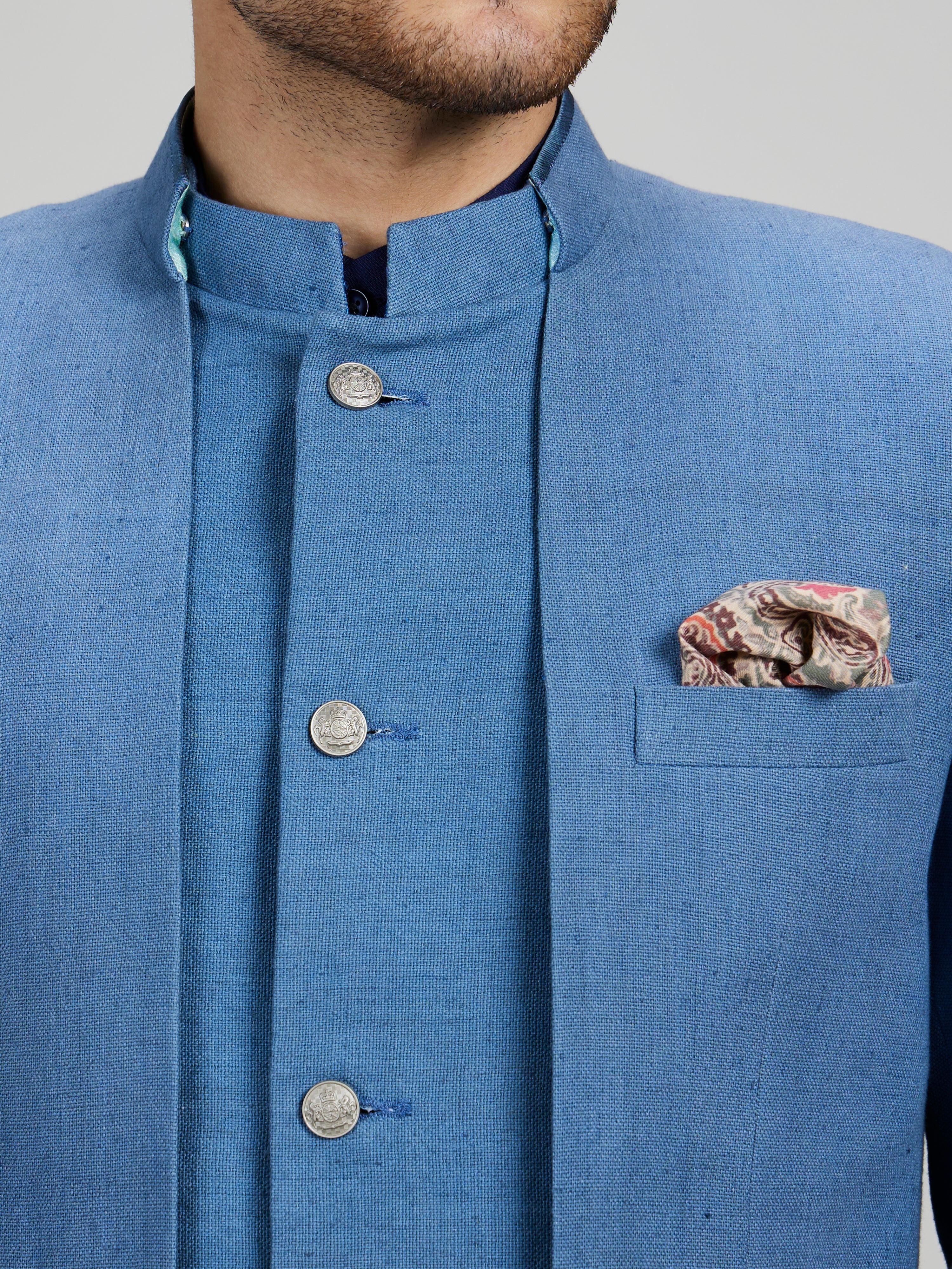 Ash blue orion layered panel bandhgala jacket