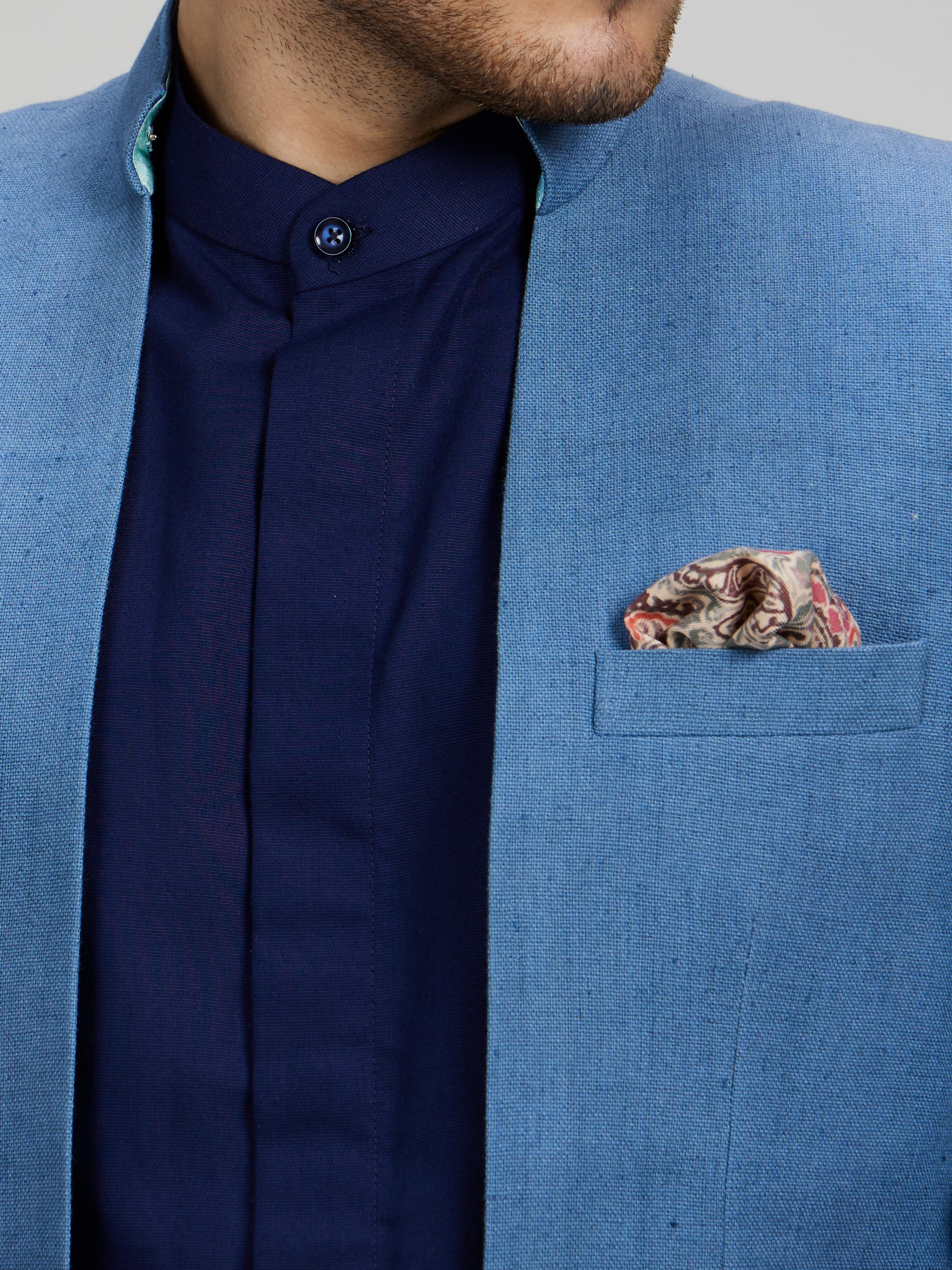 Ash blue open bandhgala jacket