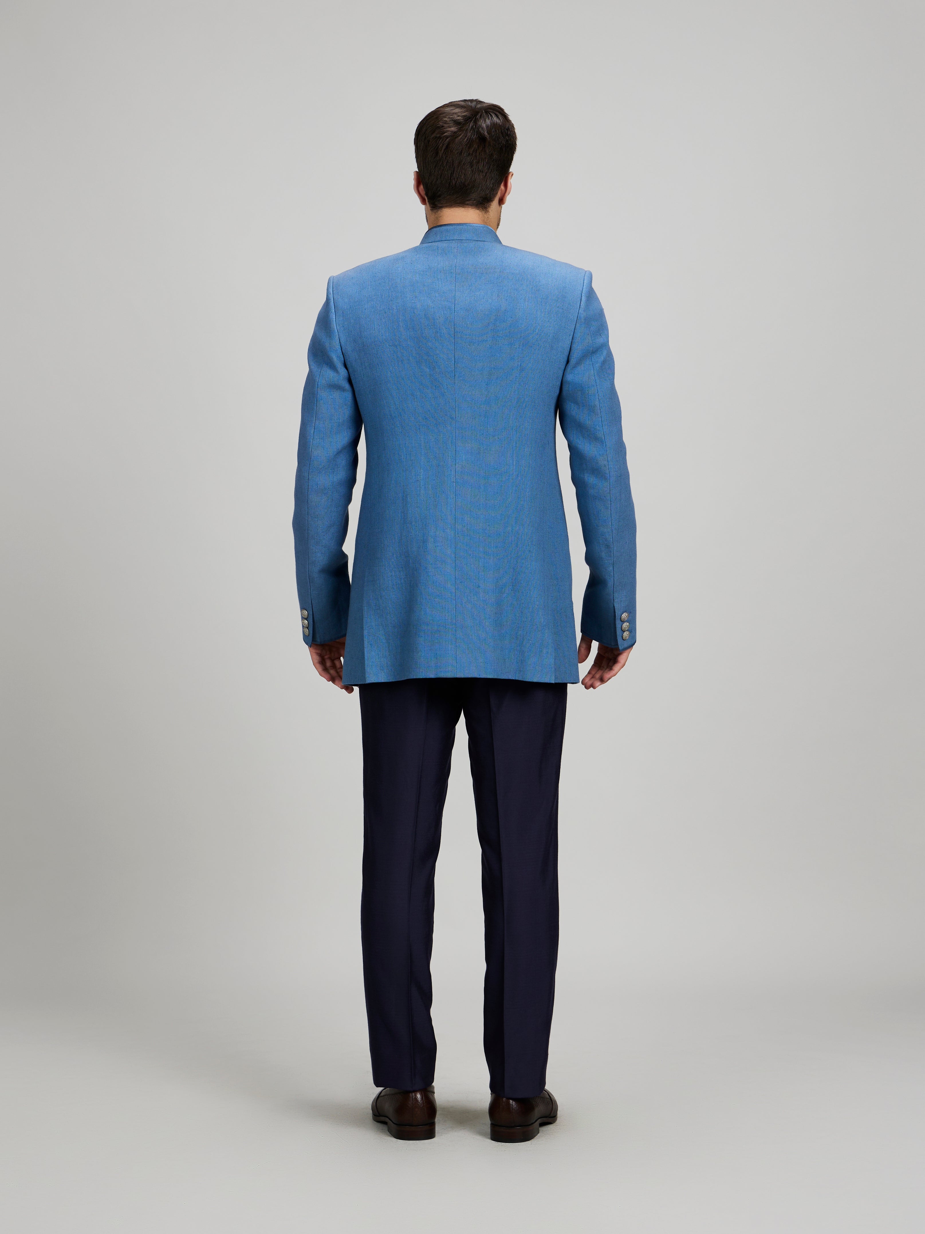 Ash blue open bandhgala jacket