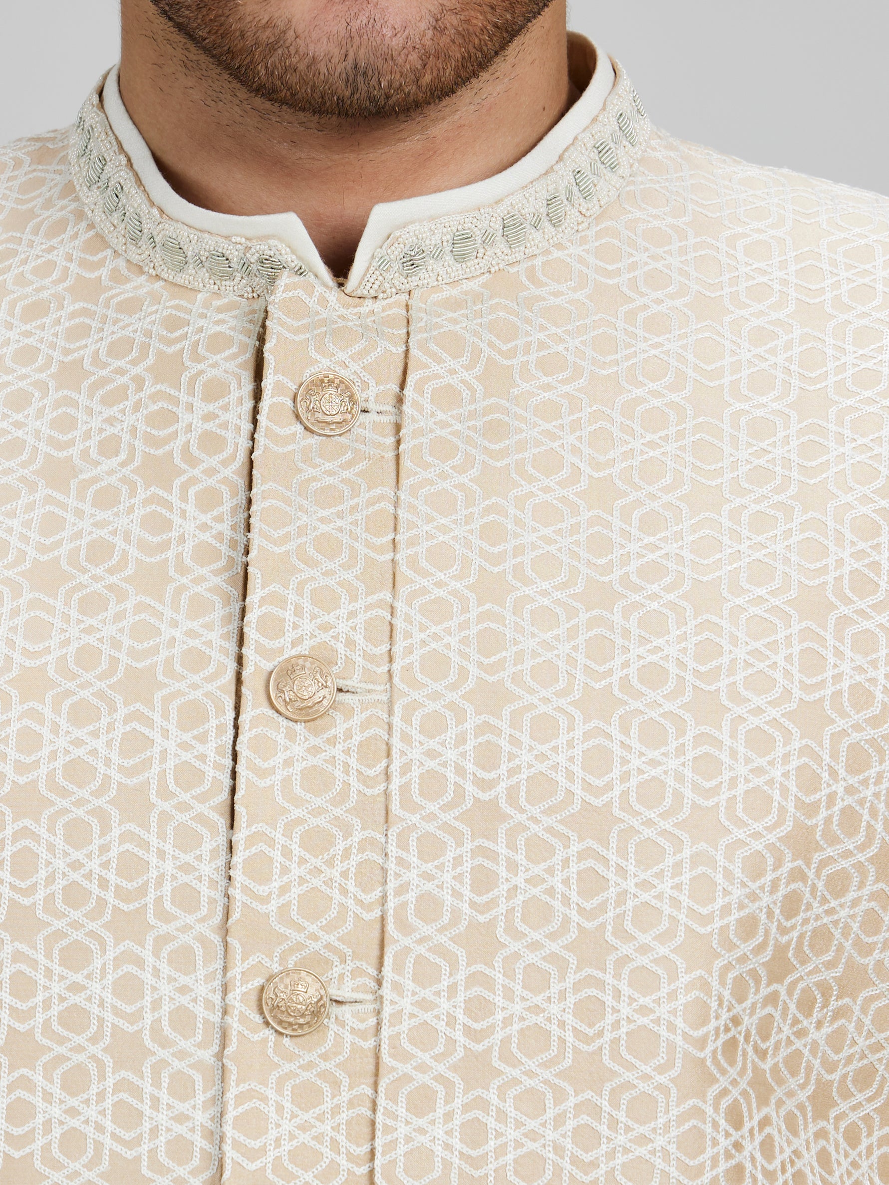 Taupe and cream stellar embroidered layered sherwani jacket