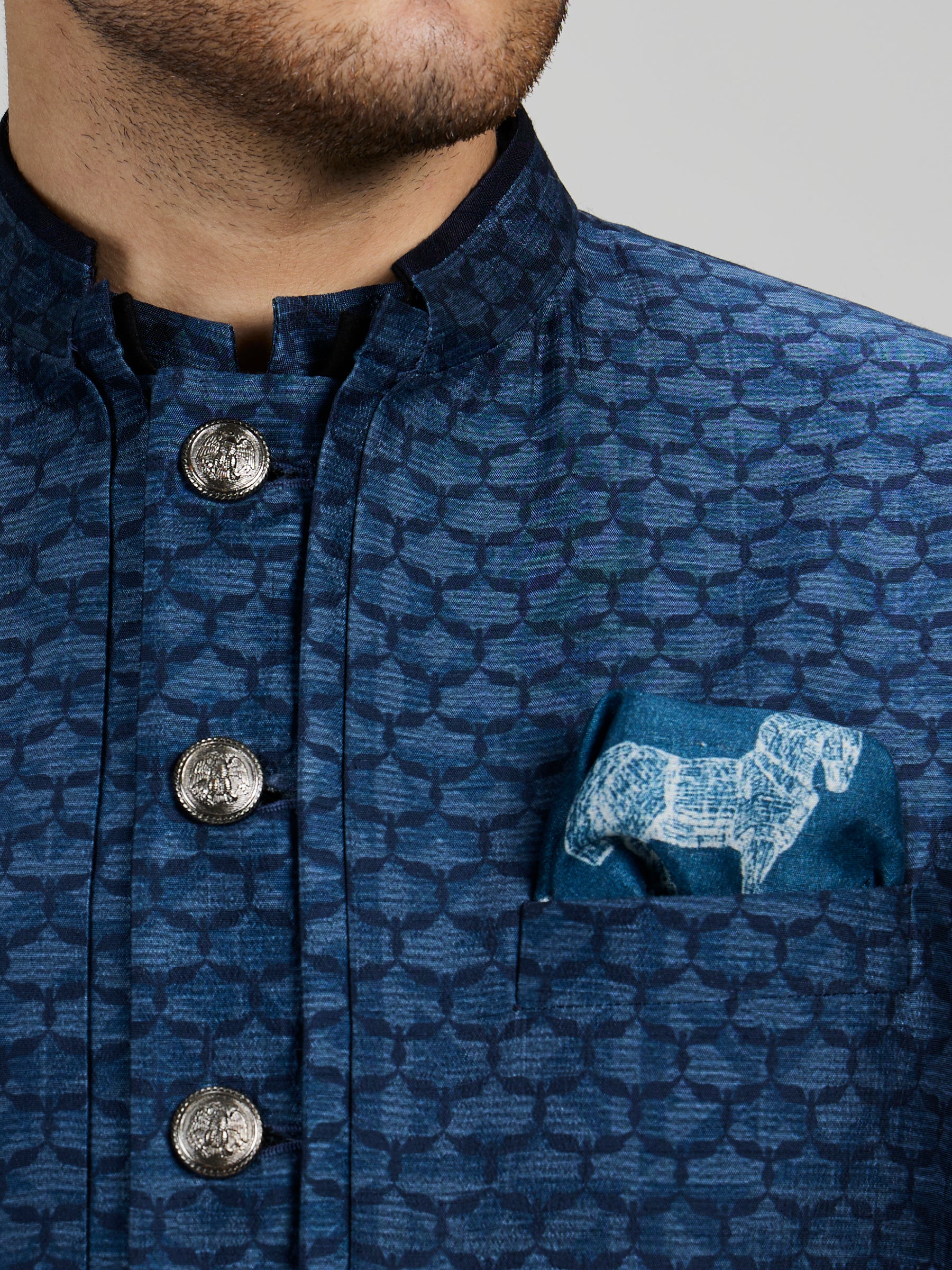 Teal falcon layered sleeveless sherwani jacket