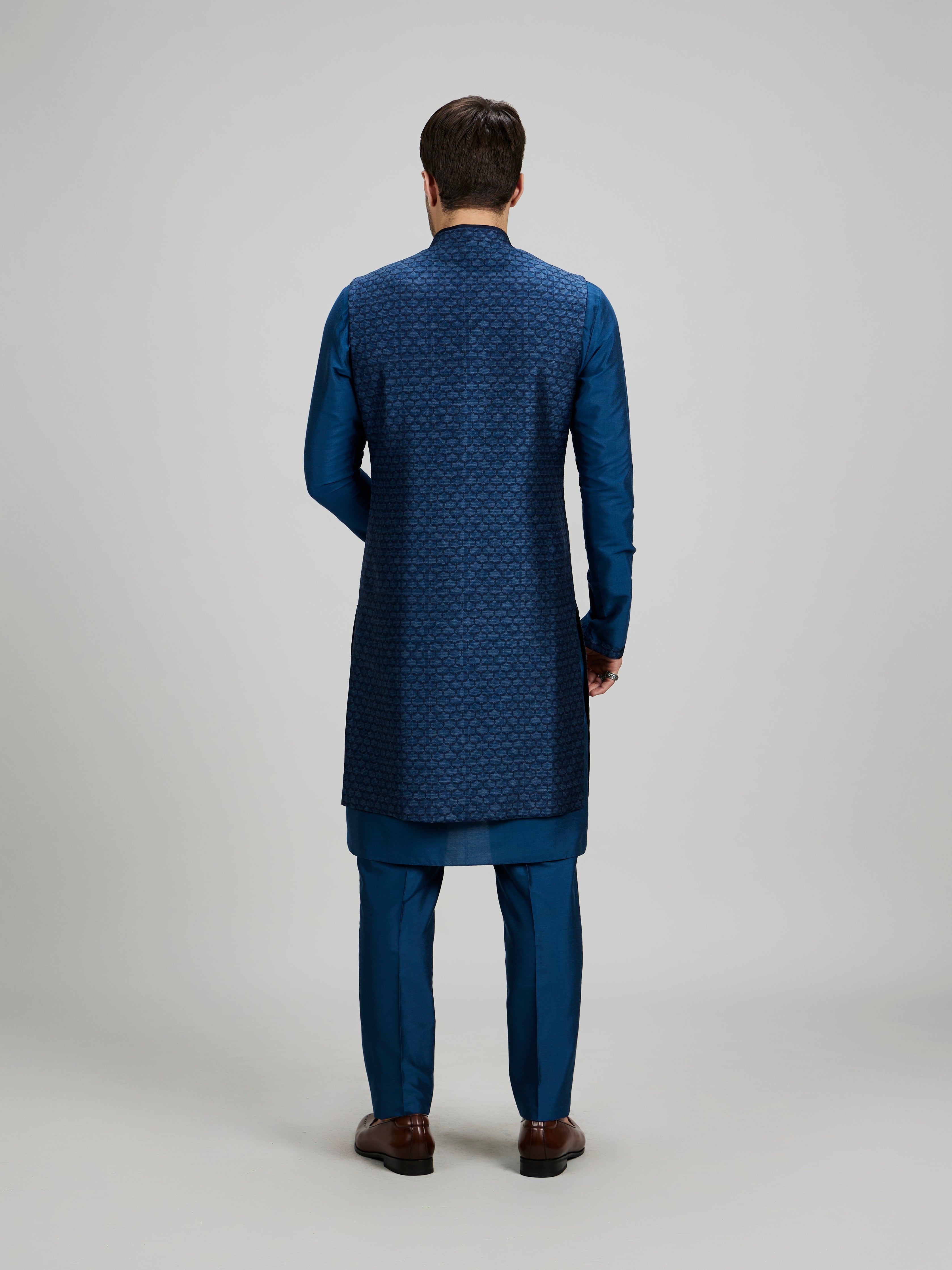 Teal falcon layered sleeveless sherwani jacket