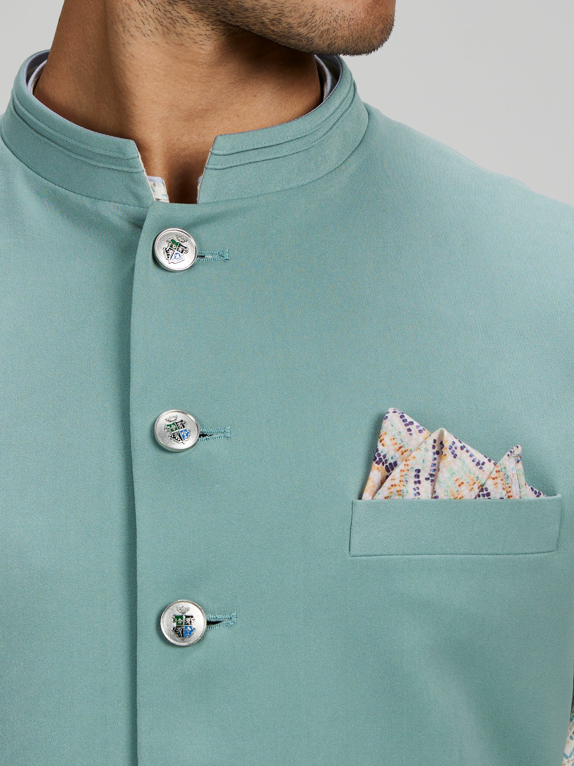 Sage crepe wool sleeveless sherwani jacket