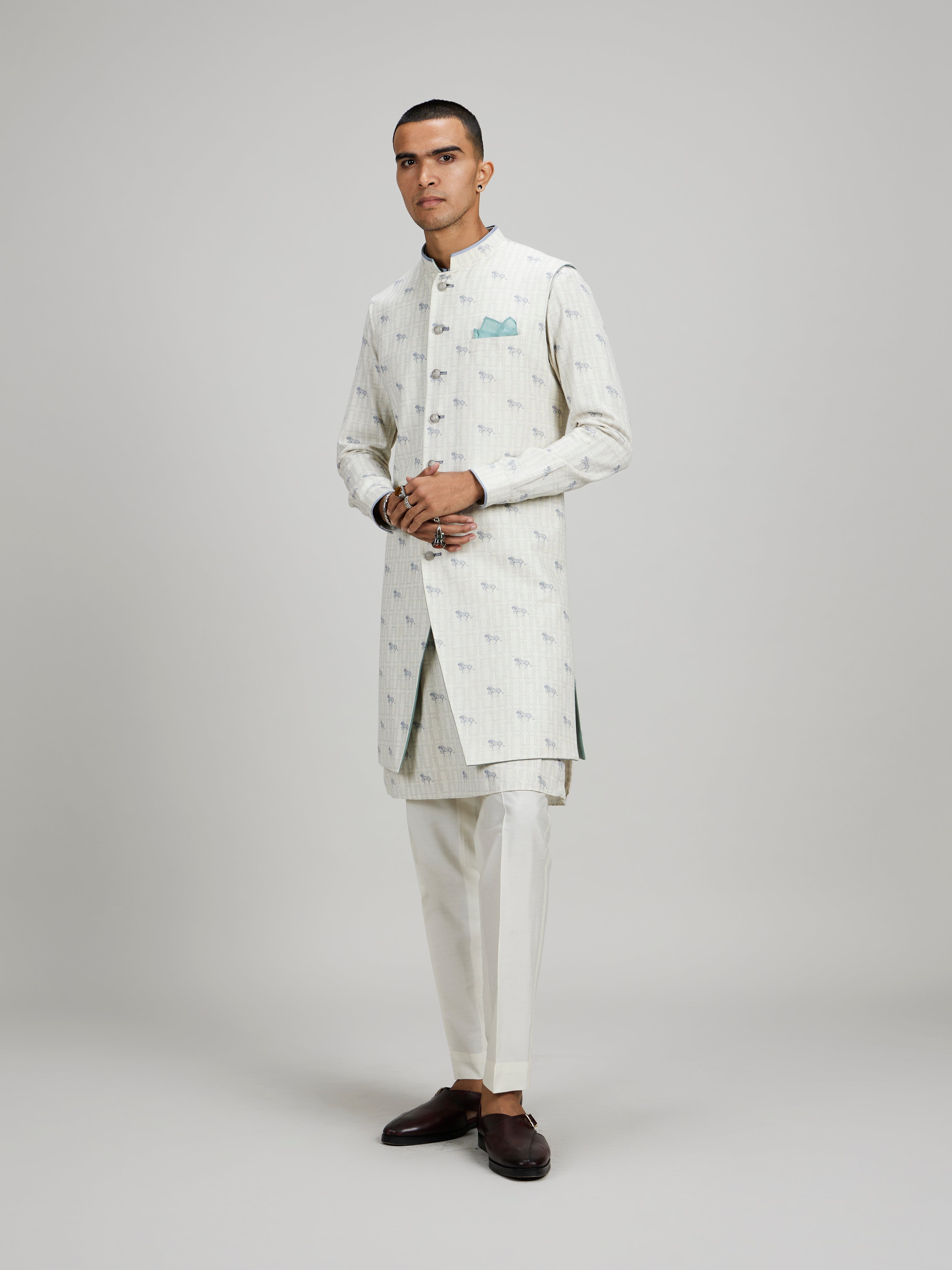 Cream horse of Siena sleeveless sherwani jacket
