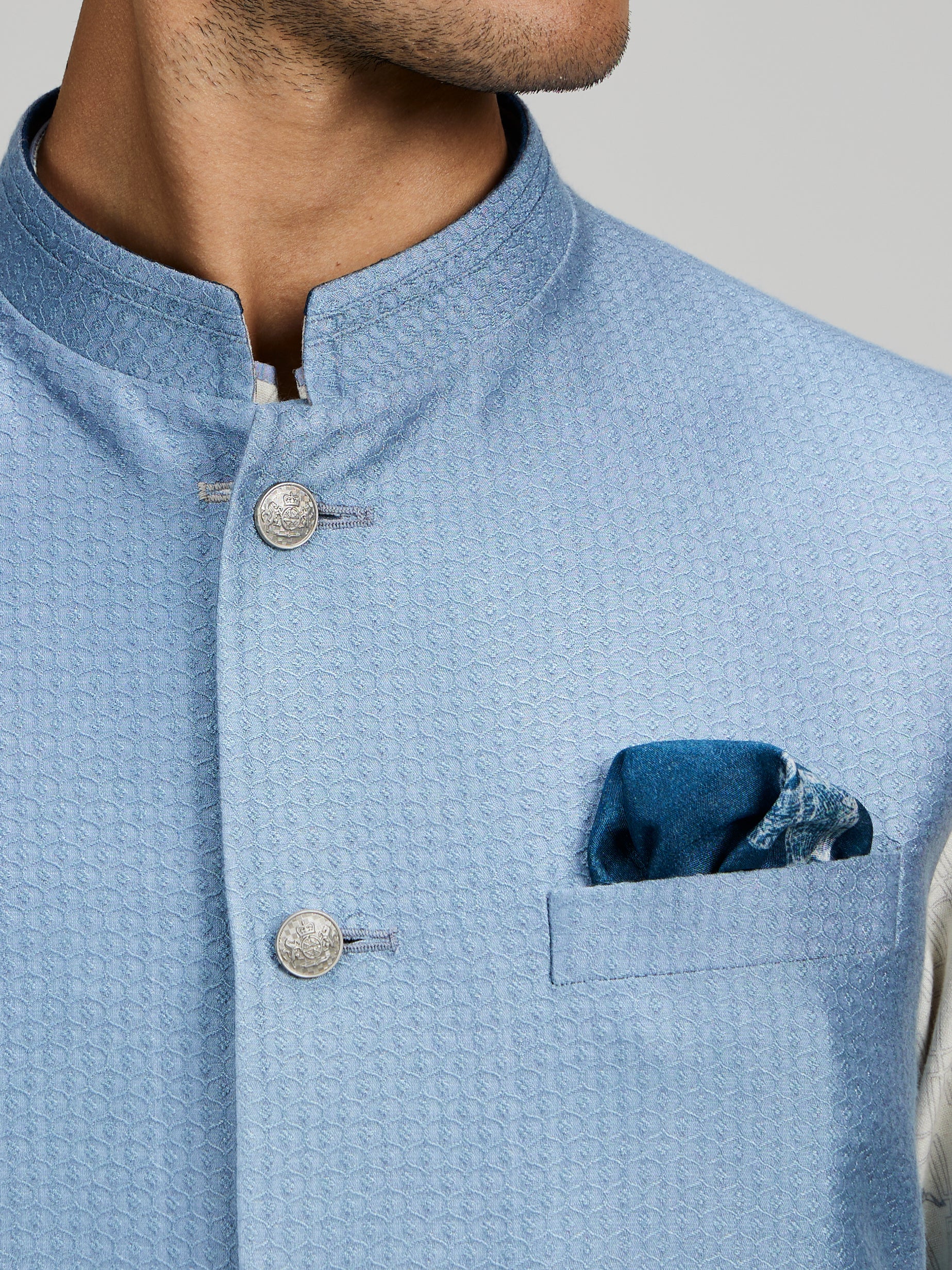 Ash blue classic printed bandhi jacket