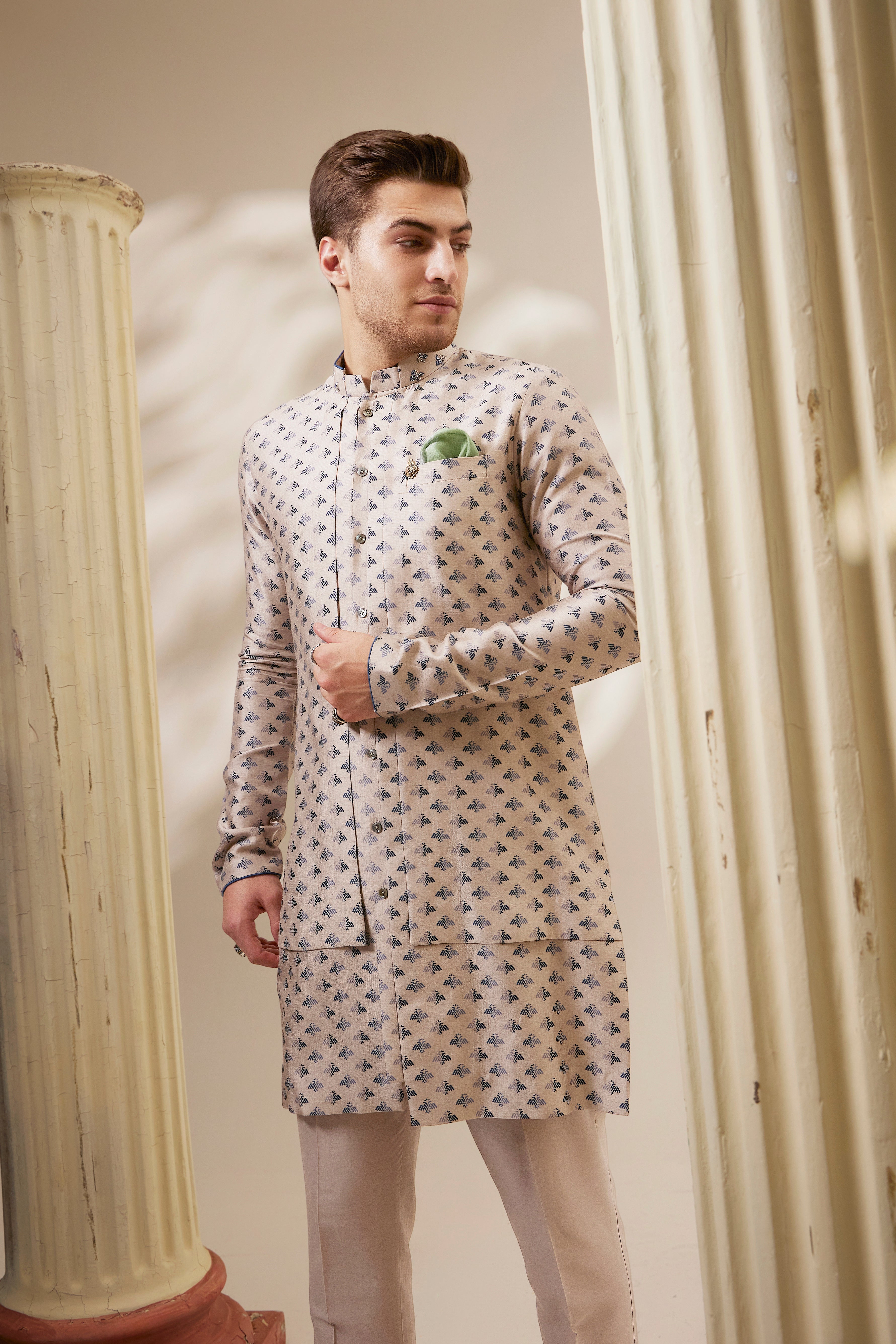 Taupe liberty printed layered kurta set