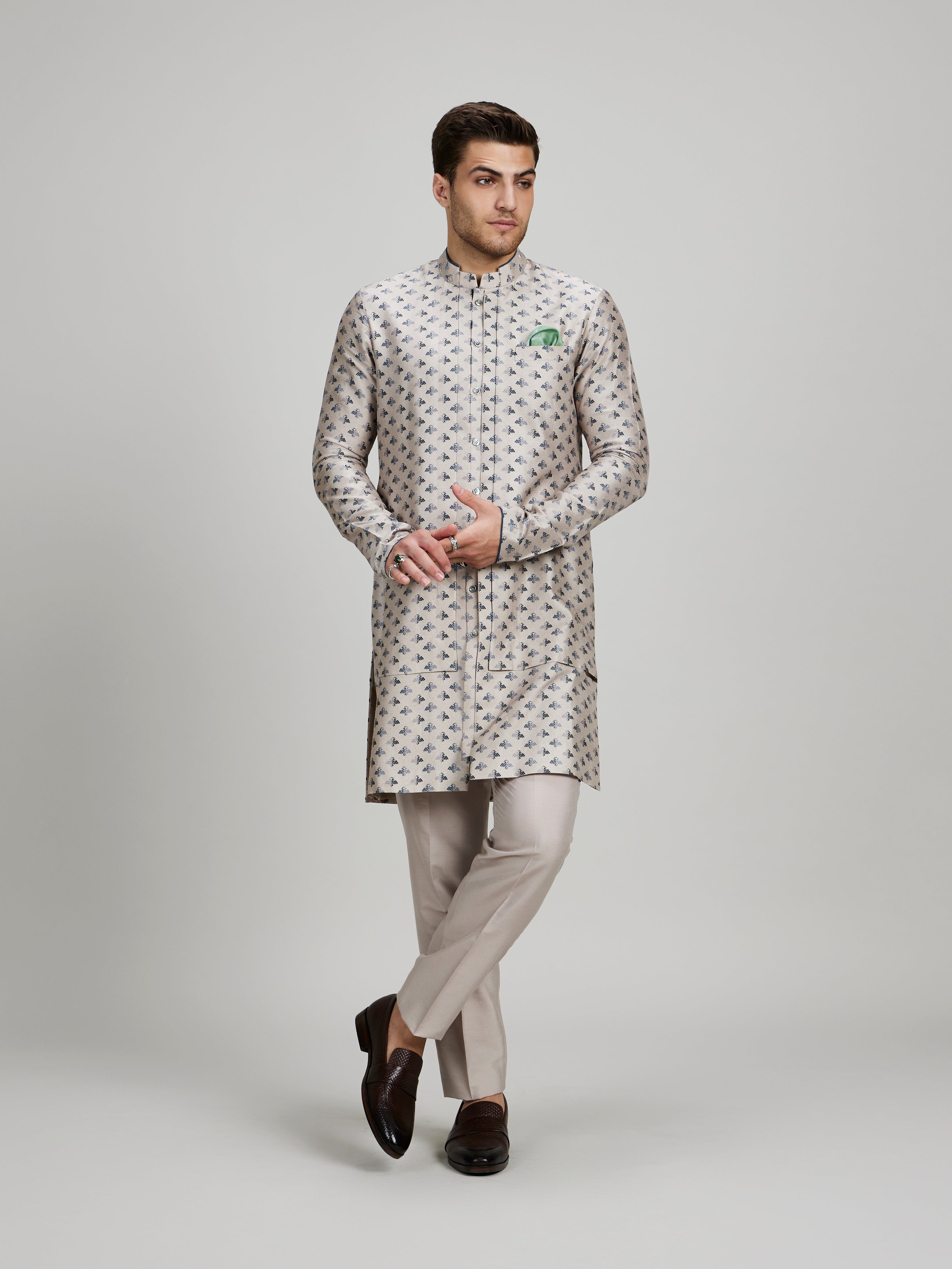 Taupe liberty printed layered kurta set