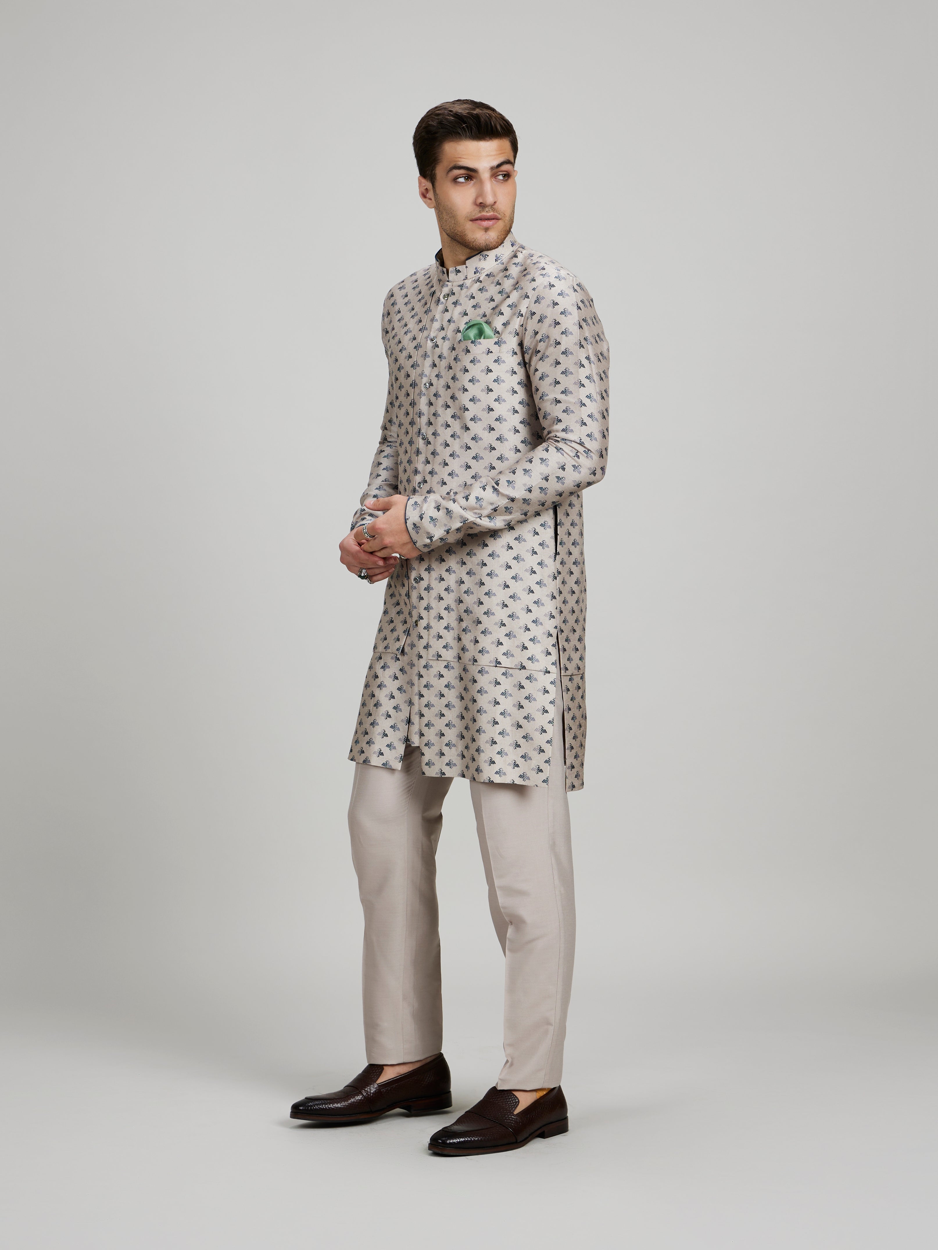 Taupe liberty printed layered kurta set