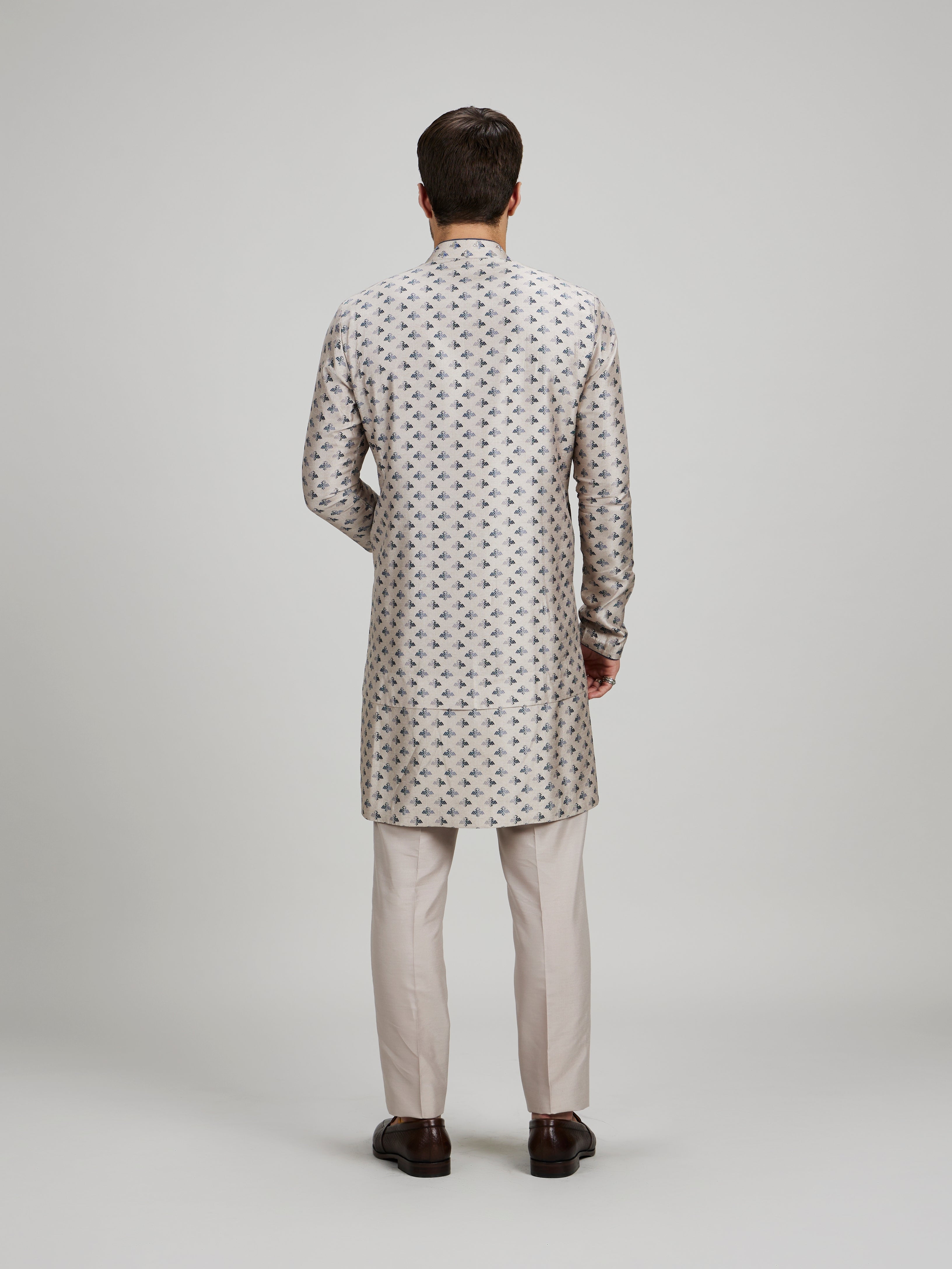 Taupe liberty printed layered kurta set