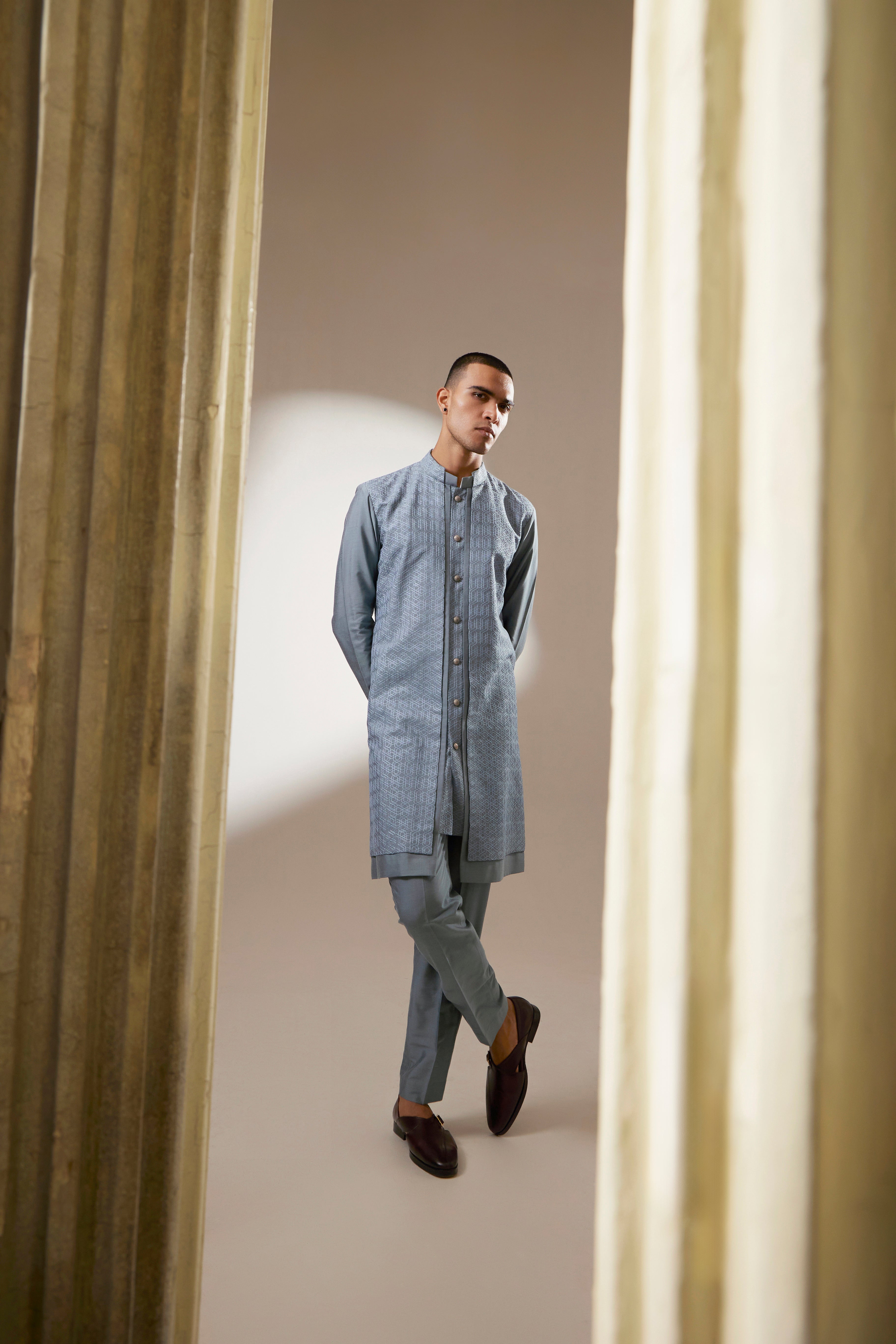 Teal orion embroidered layered kurta set