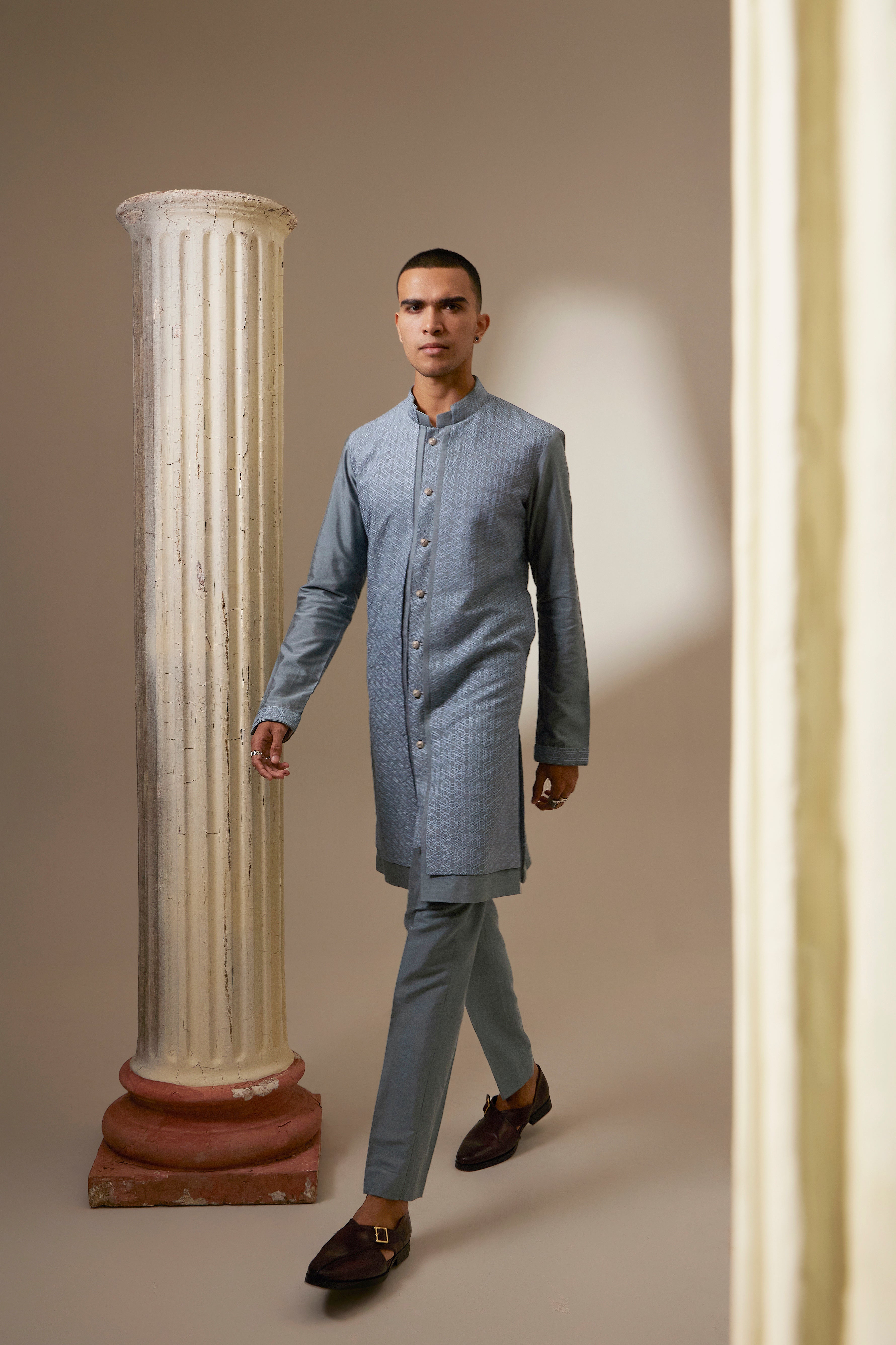 Teal orion embroidered layered kurta set