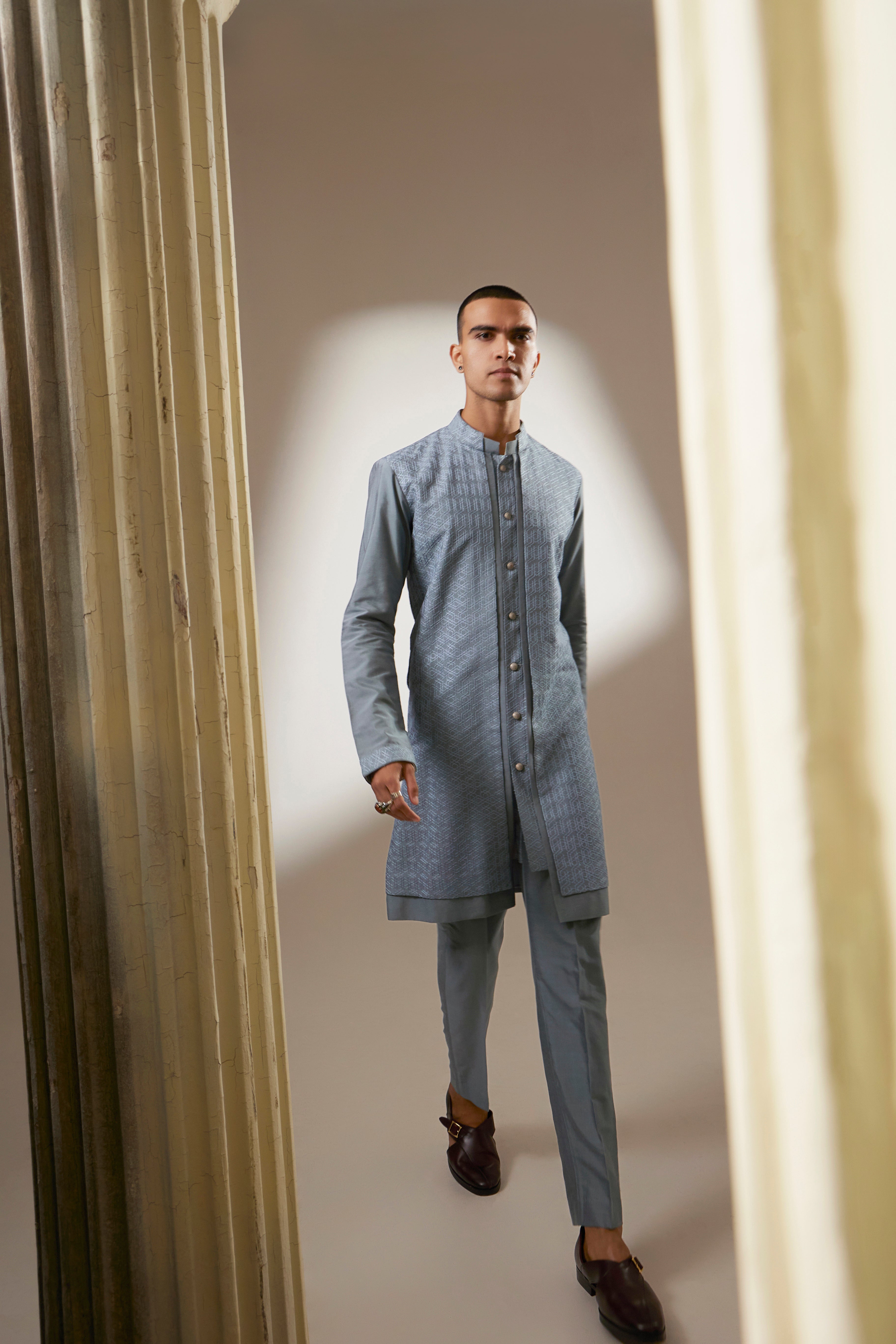 Teal orion embroidered layered kurta set