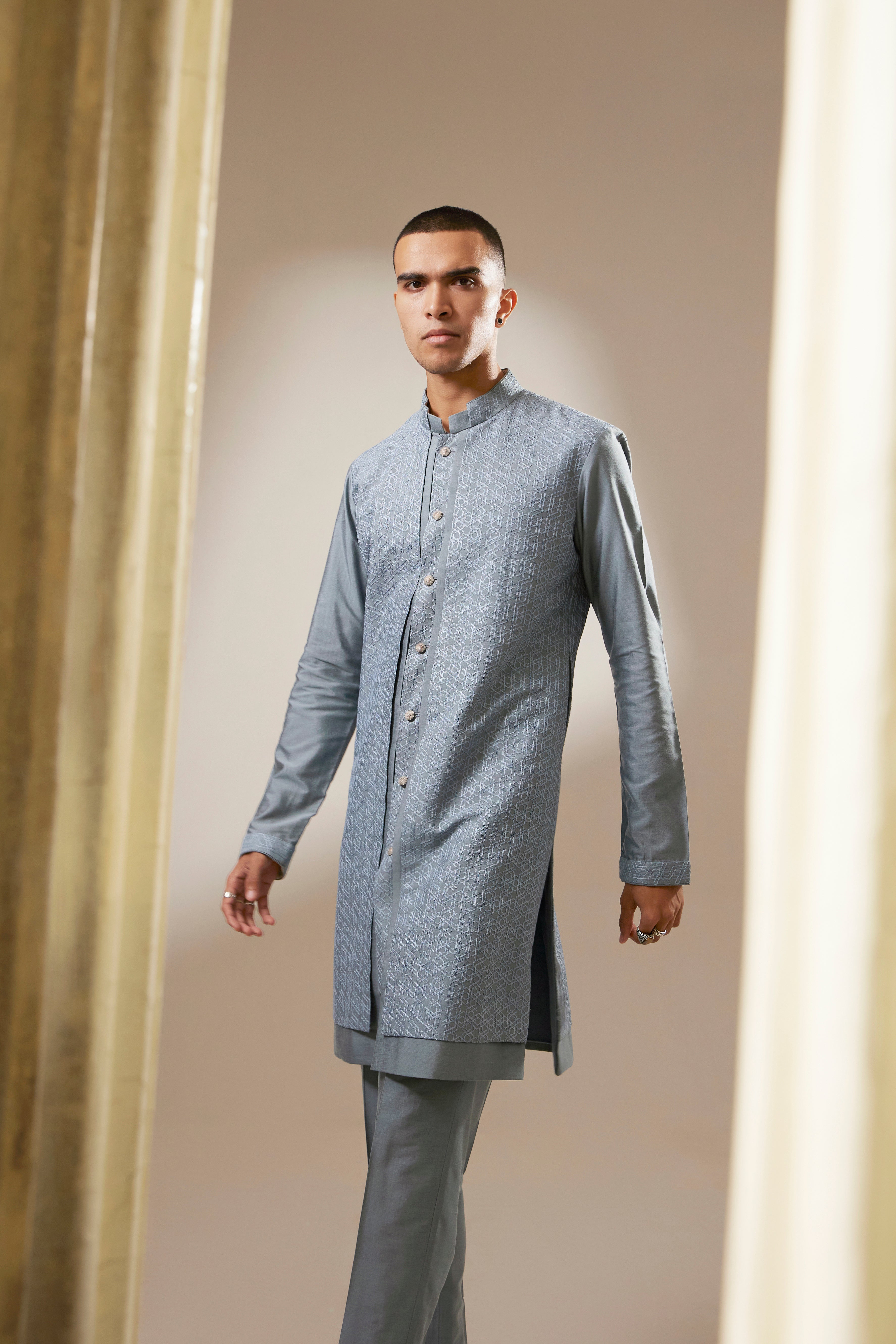 Teal orion embroidered layered kurta set