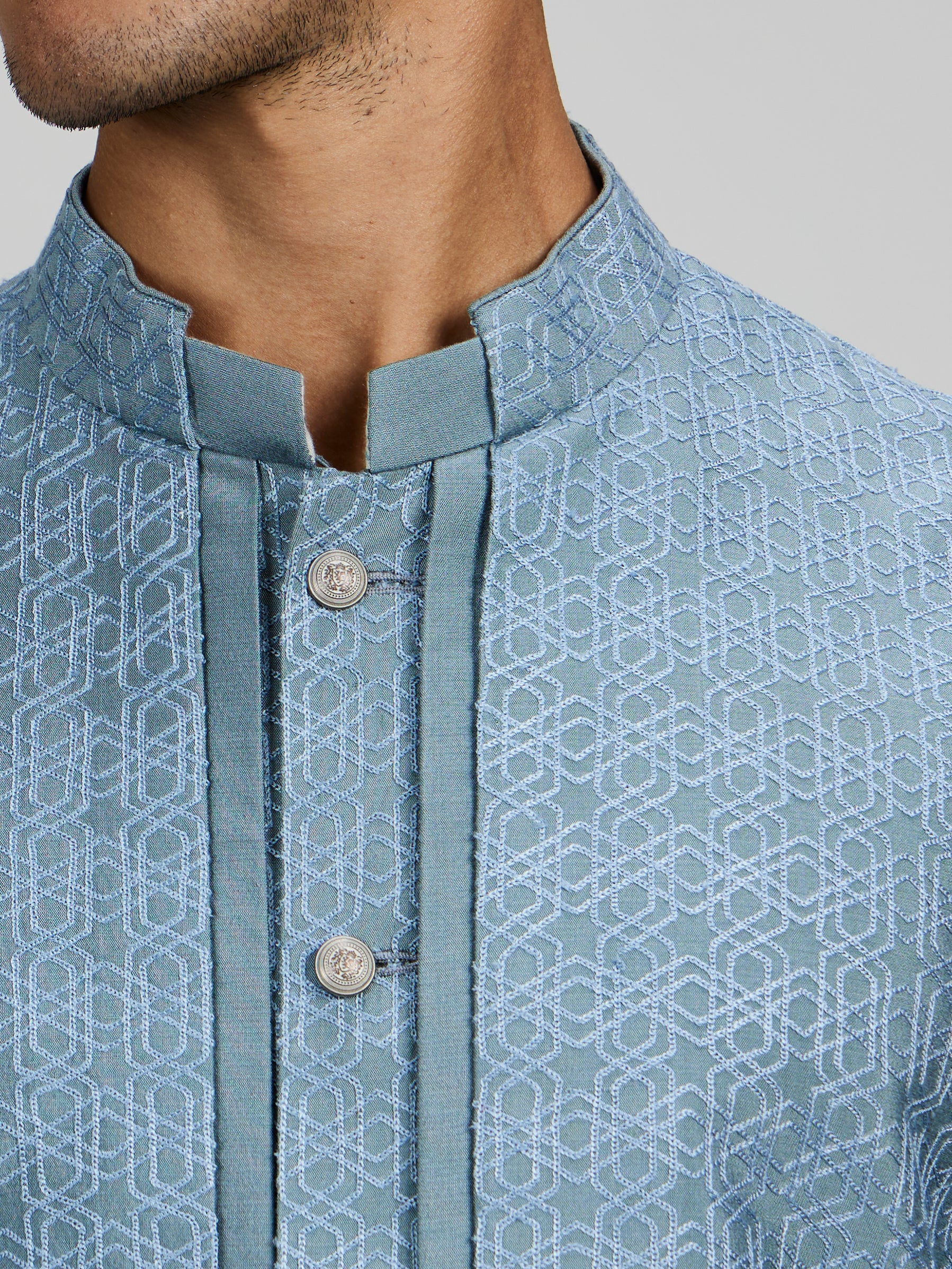 Teal orion embroidered layered kurta set