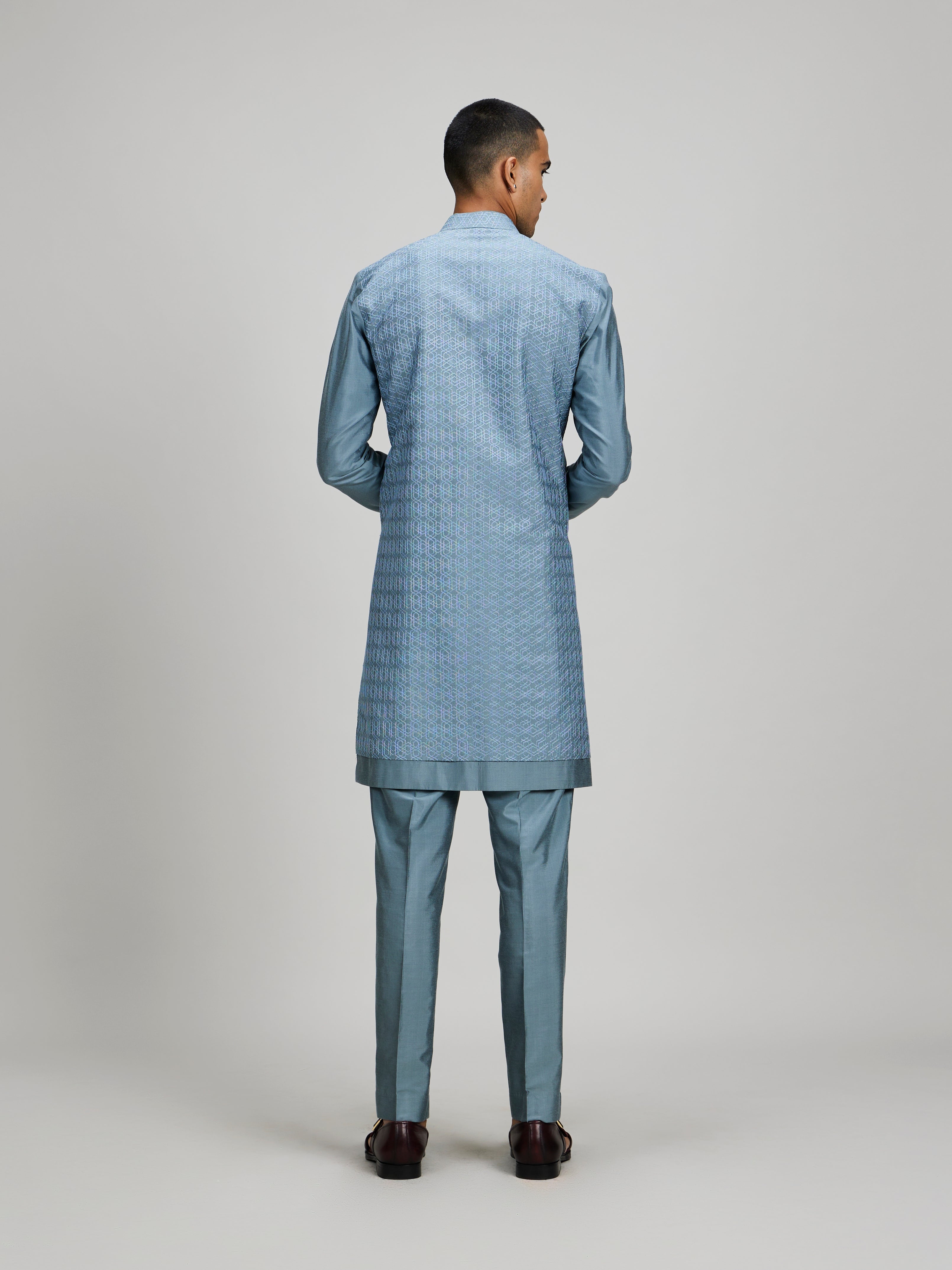 Teal orion embroidered layered kurta set