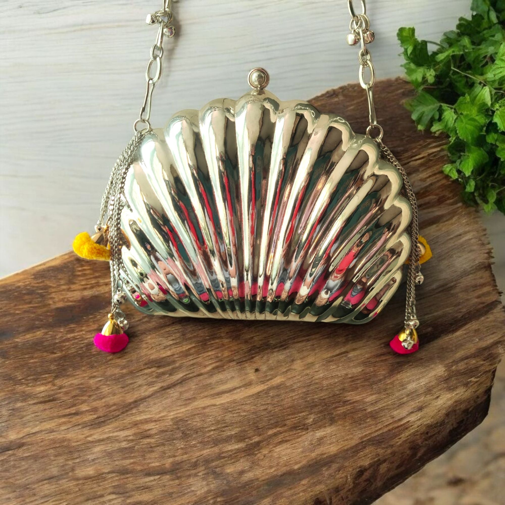 ETHNIC GHUNGROO BRASS BAG IN SILVER FINISH