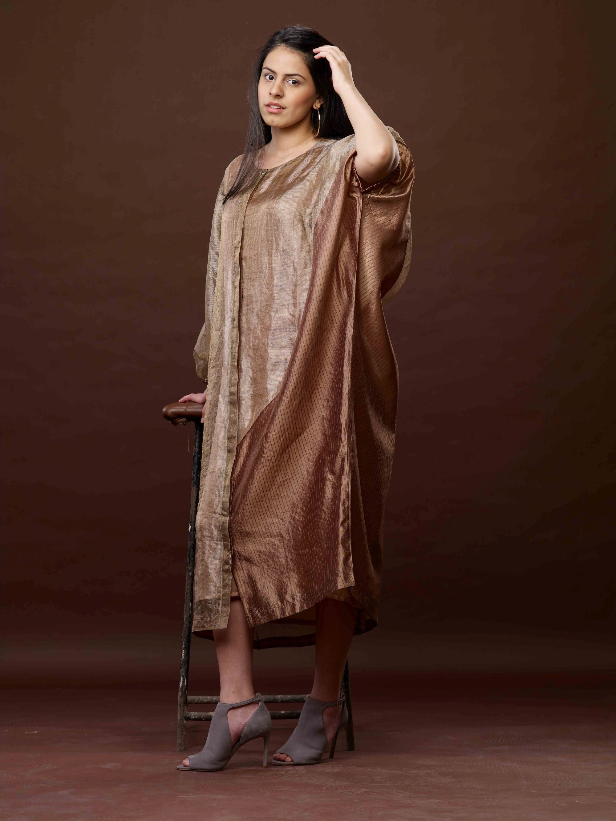 COPPER ZARI AND TEXTURED SILK DRESS