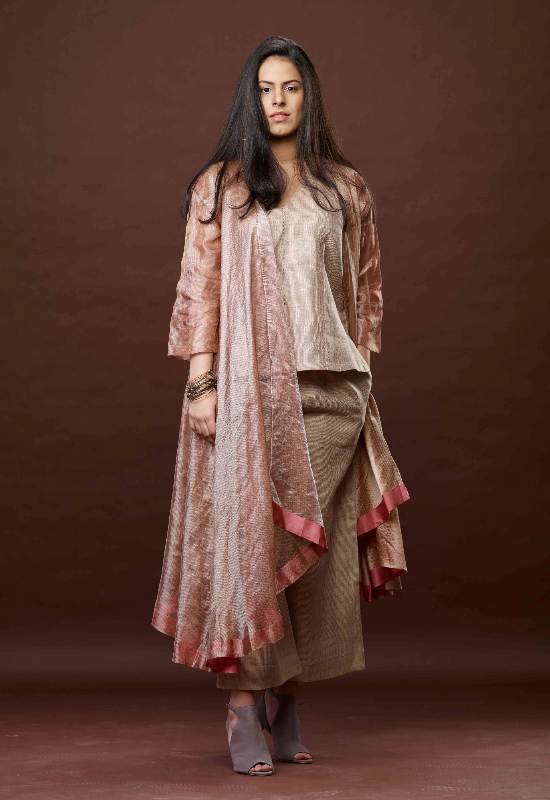 ROSE PINK ZARI AND TUSSAR KHADI JACKET SET 02